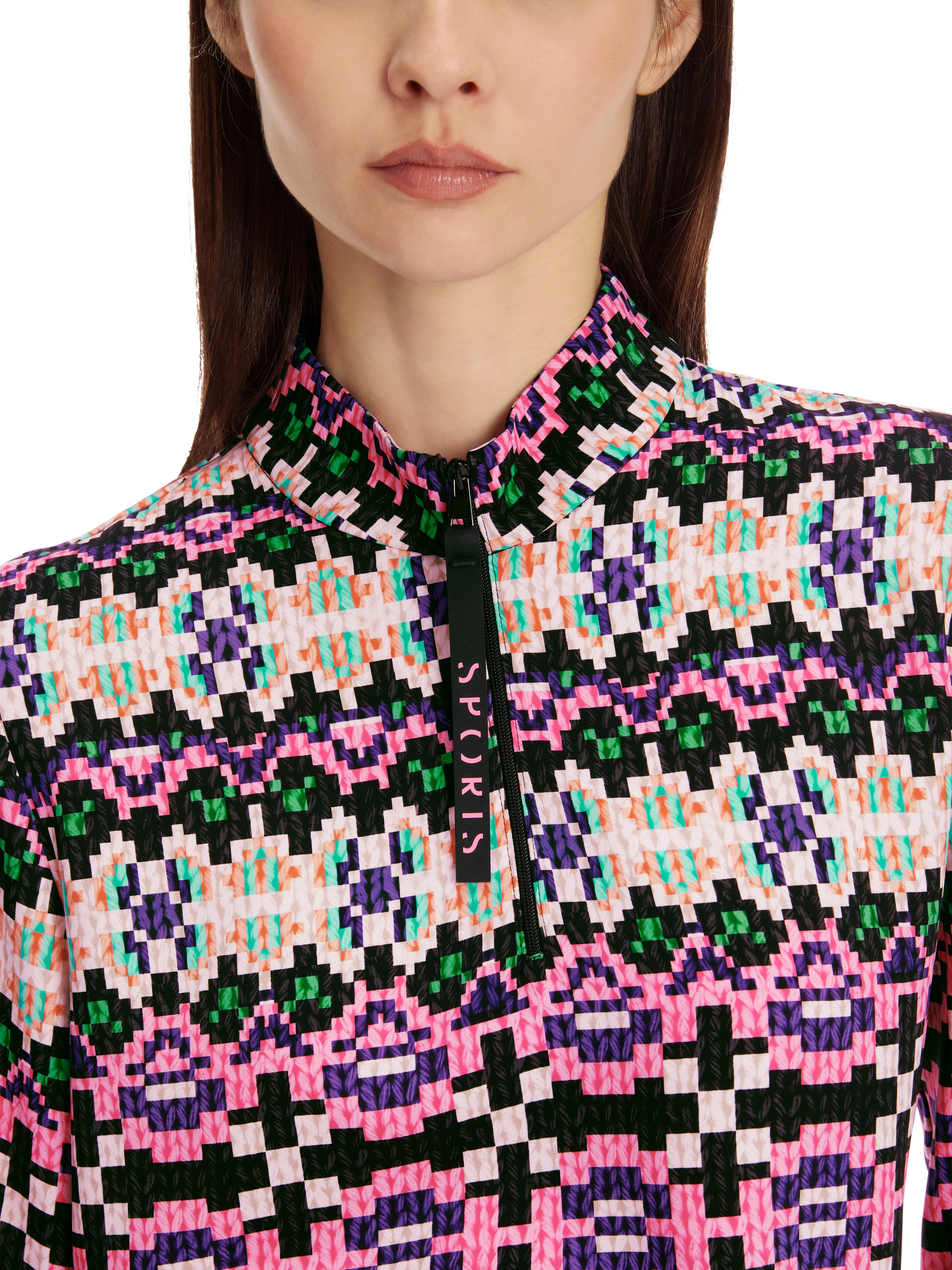 Lip Gloss Knitjag Mix Print Zip Blouse