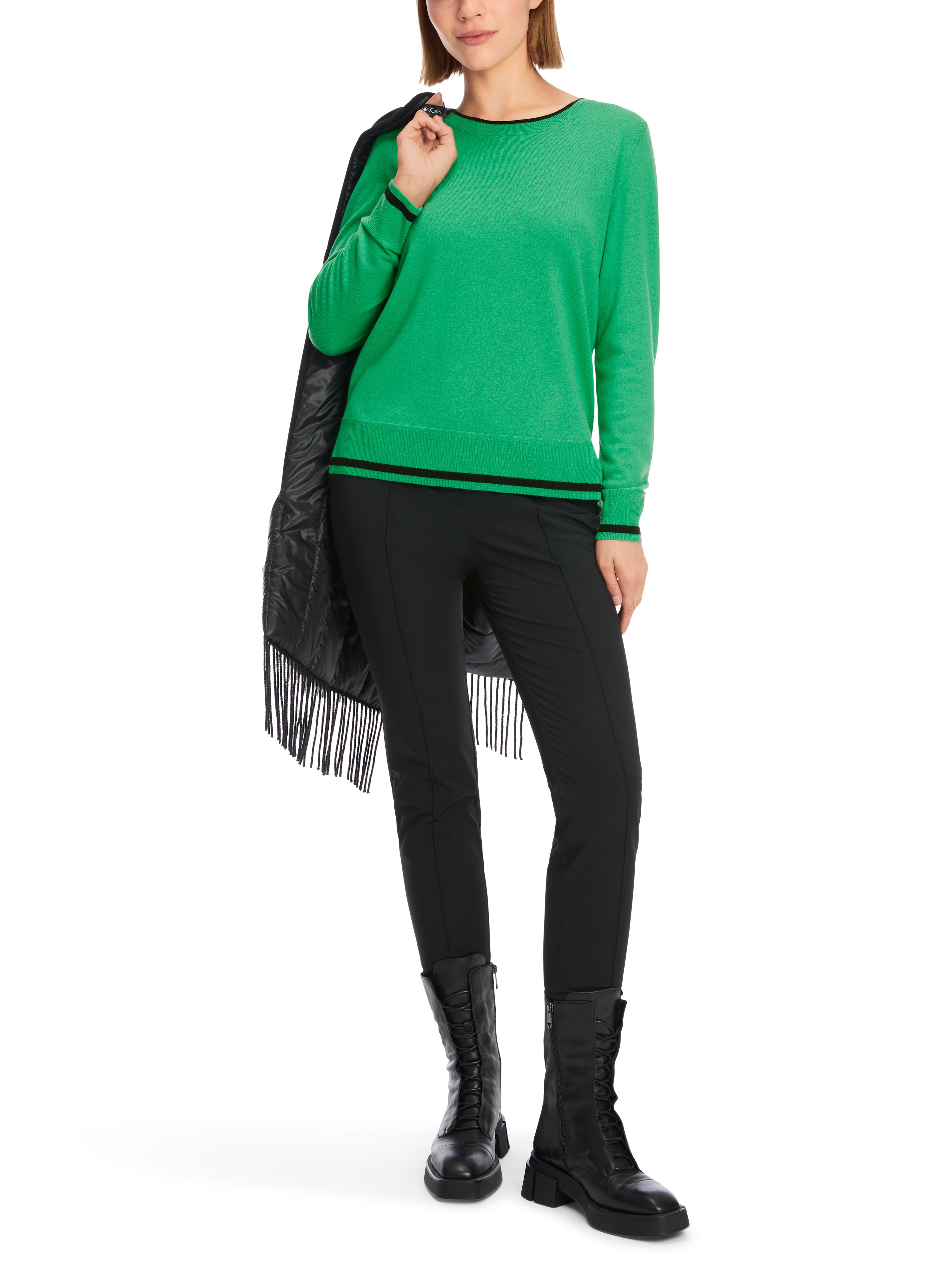 Bright Basil Leaf Sweater With Black Trims