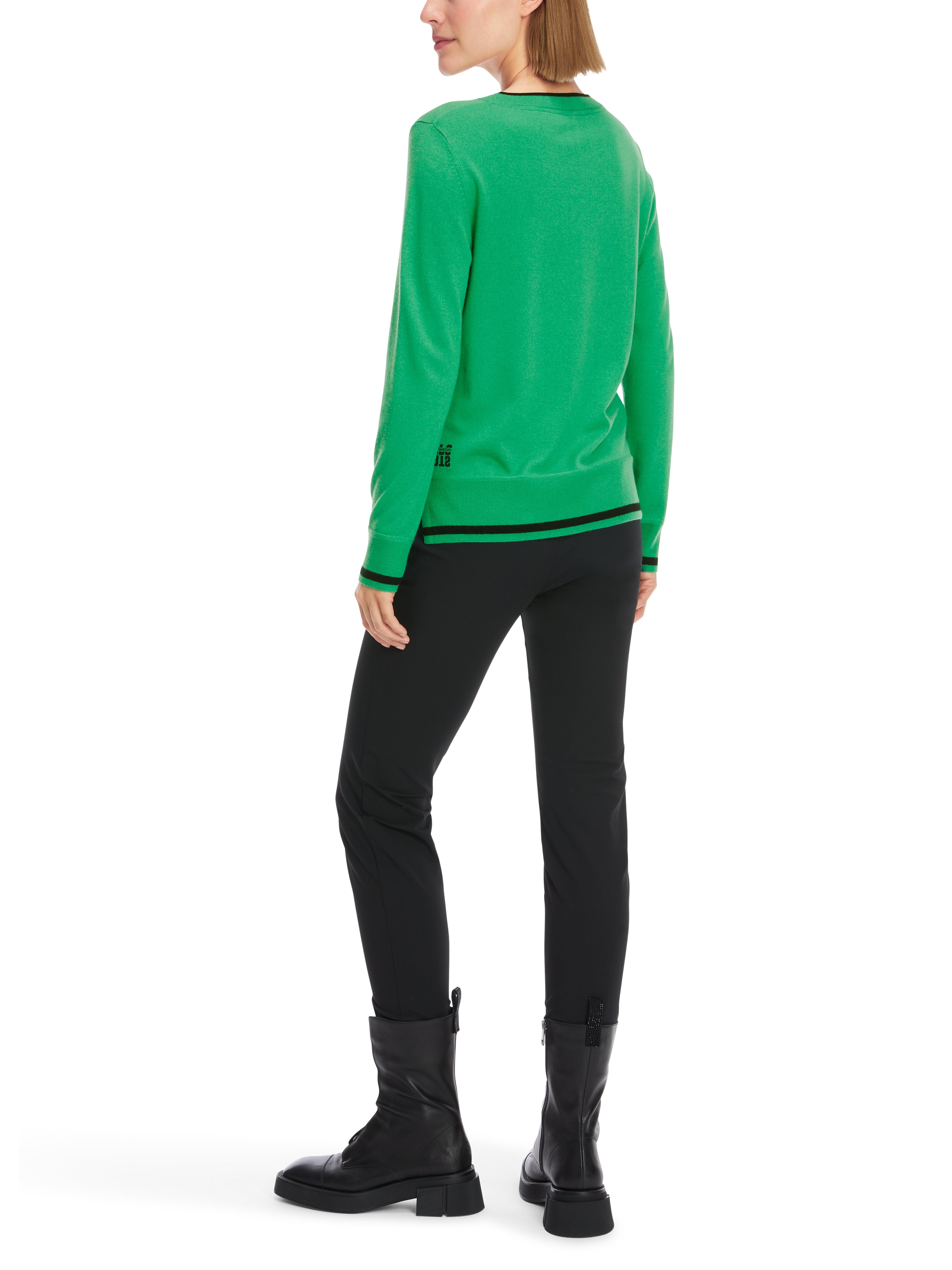 Bright Basil Leaf Sweater With Black Trims