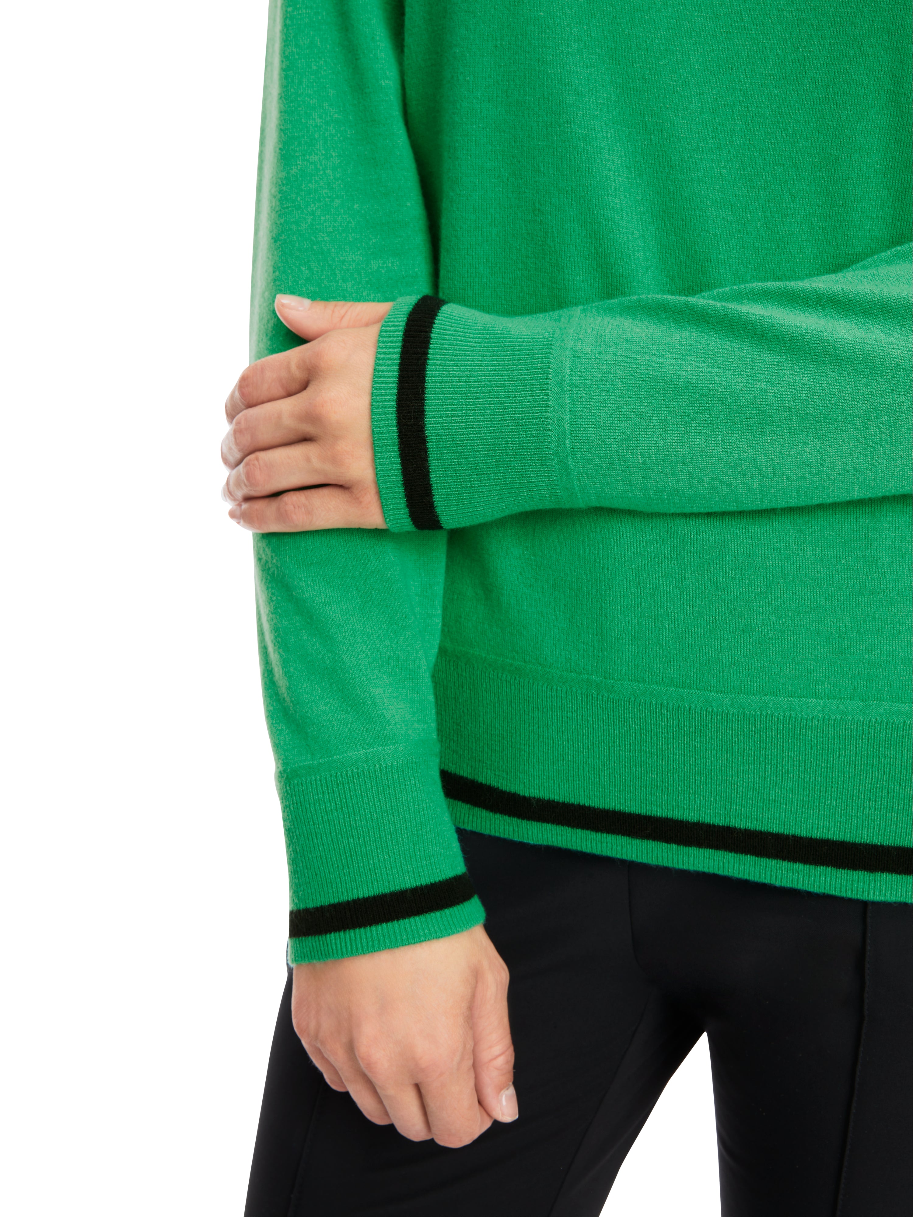 Bright Basil Leaf Sweater With Black Trims