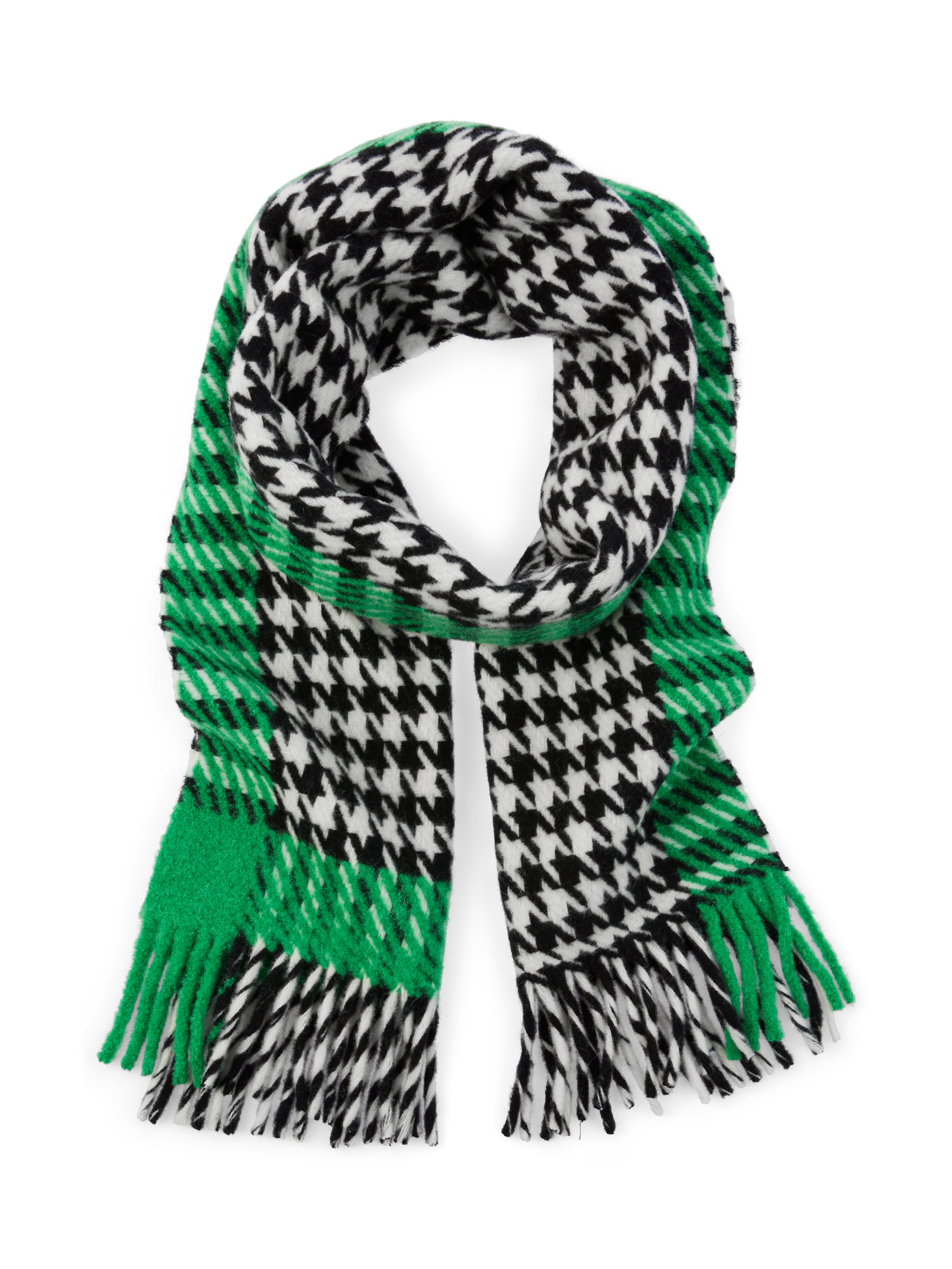 Bright Basil Leaf Chickcheck Wool Blend Scarf