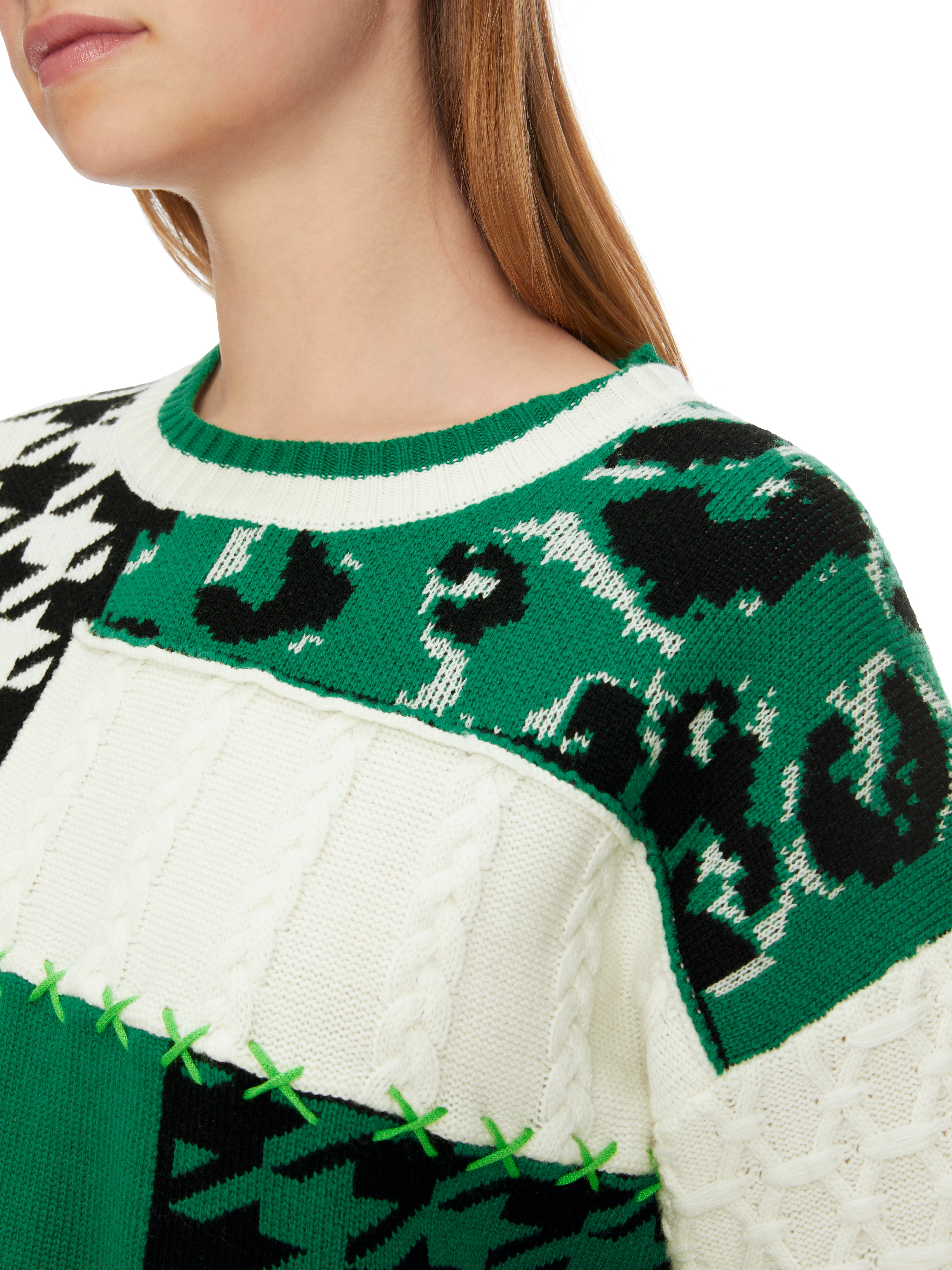 Brilliant Green Patchwork Wool Sweater