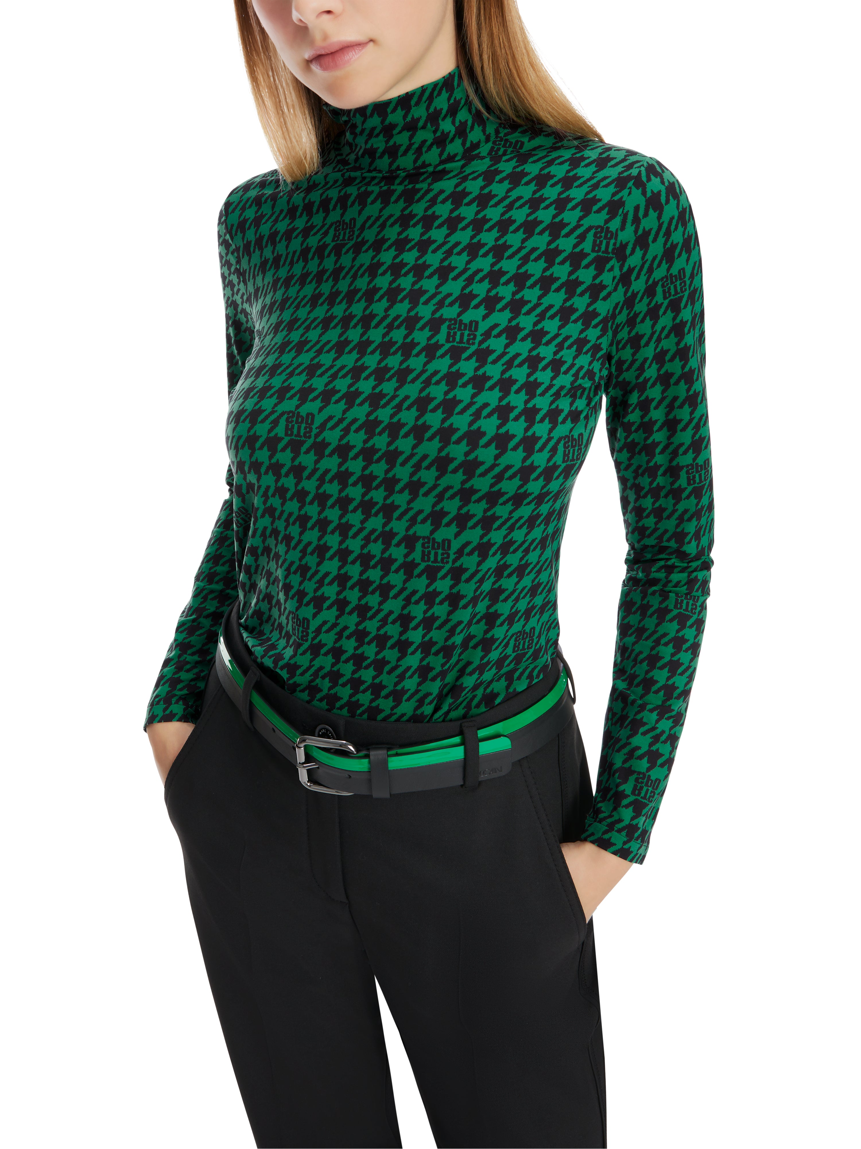 Brilliant Green Chickcheck Print Polo Top