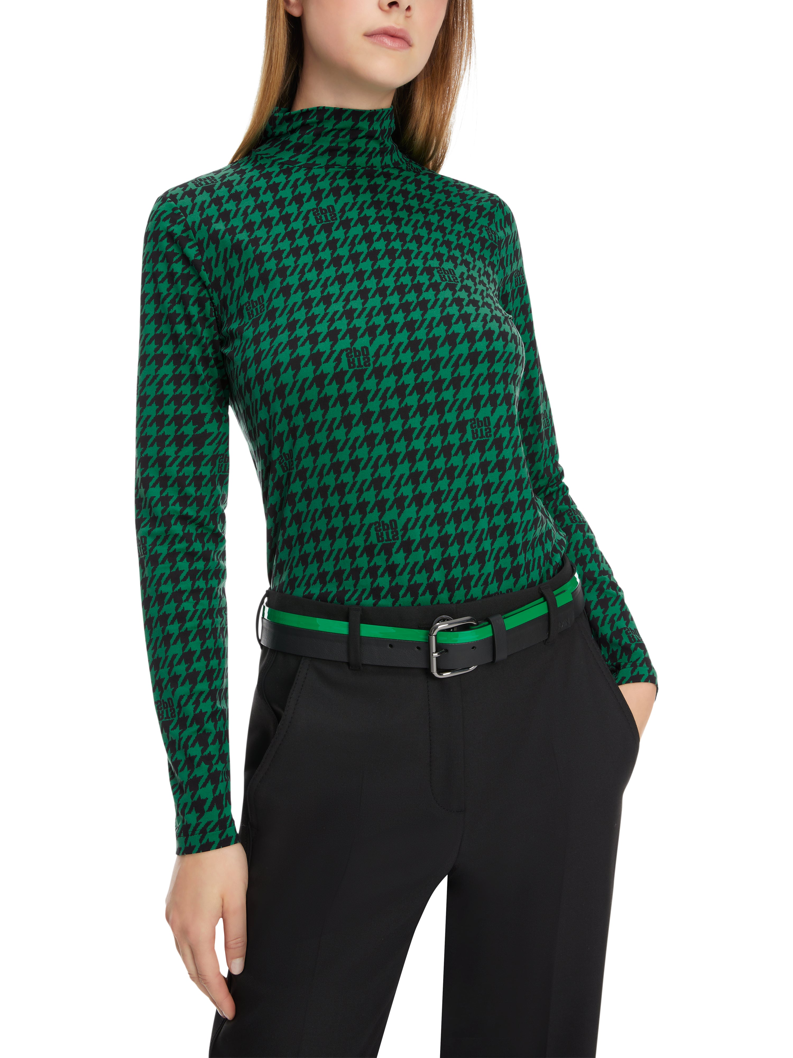 Brilliant Green Chickcheck Print Polo Top