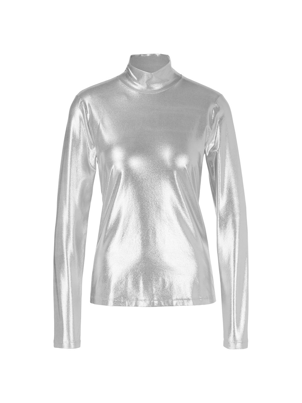 Silver Metallic Polo Neck Top