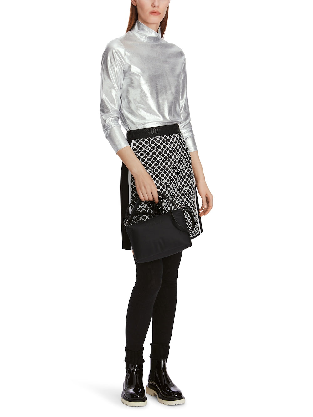 Silver Metallic Polo Neck Top