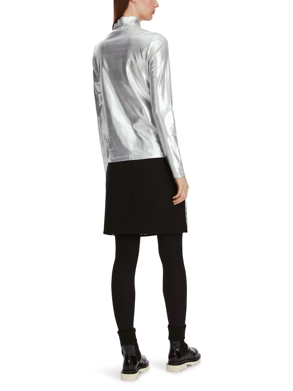 Silver Metallic Polo Neck Top