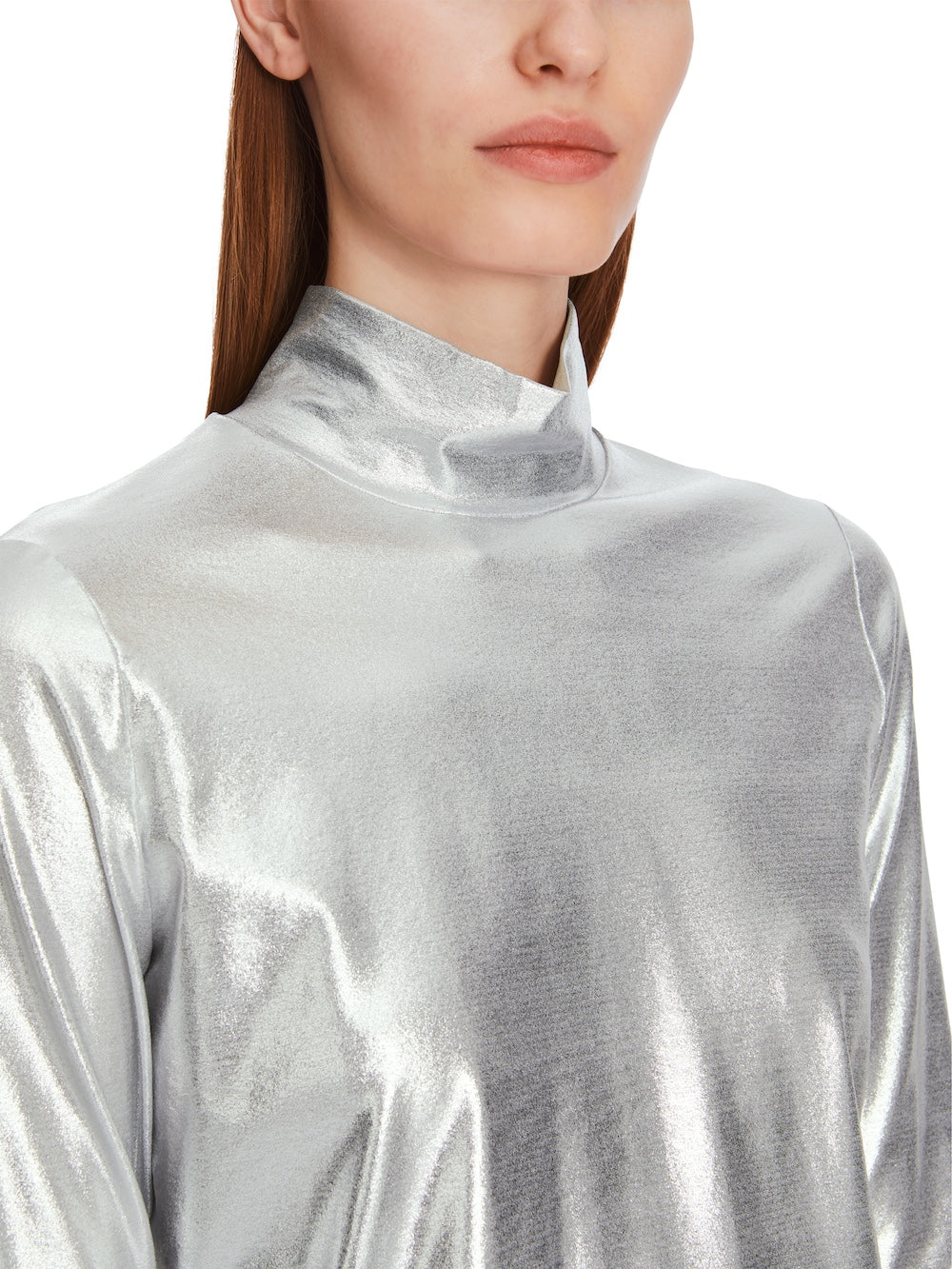 Silver Metallic Polo Neck Top