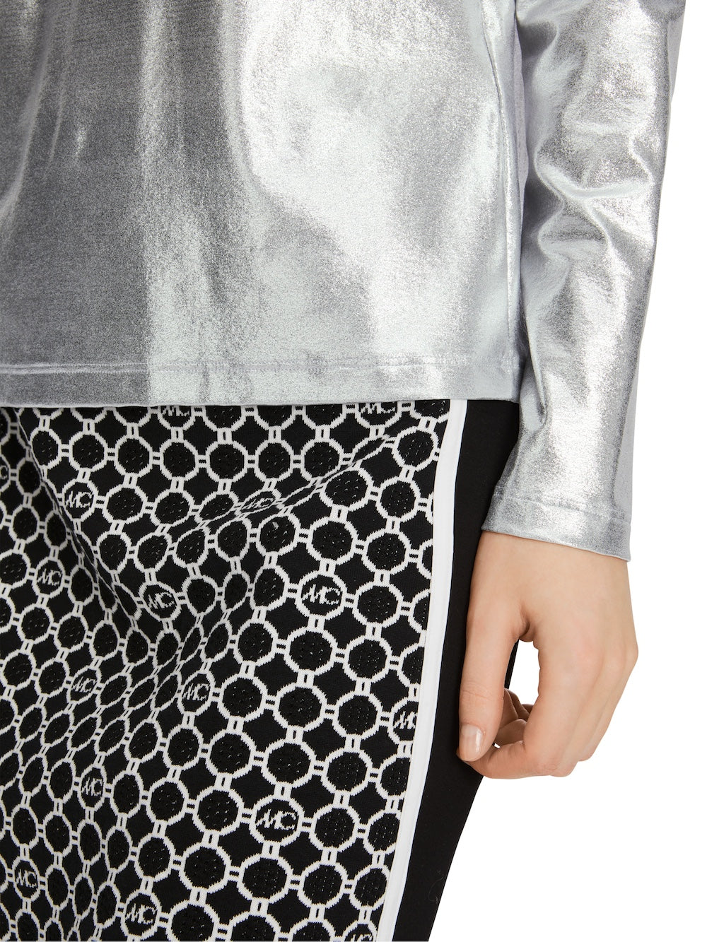 Silver Metallic Polo Neck Top