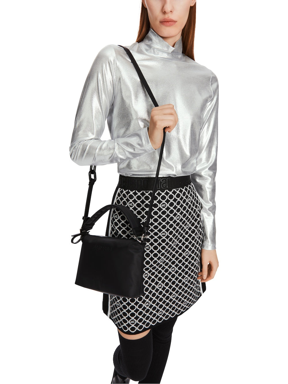 Silver Metallic Polo Neck Top