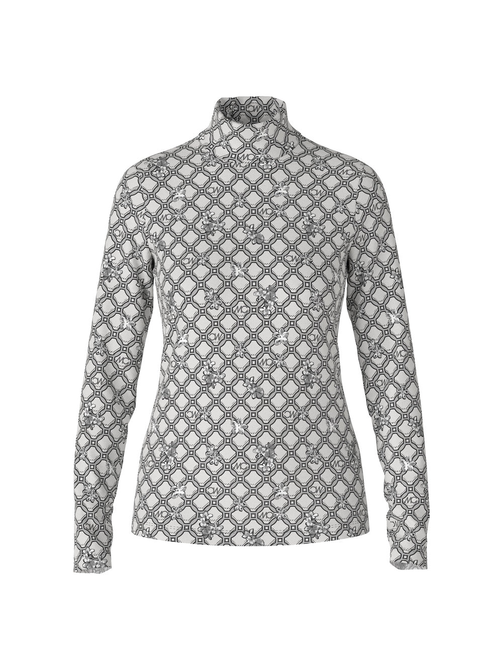 Silver Grey MC Big Circles Print Polo Neck Top