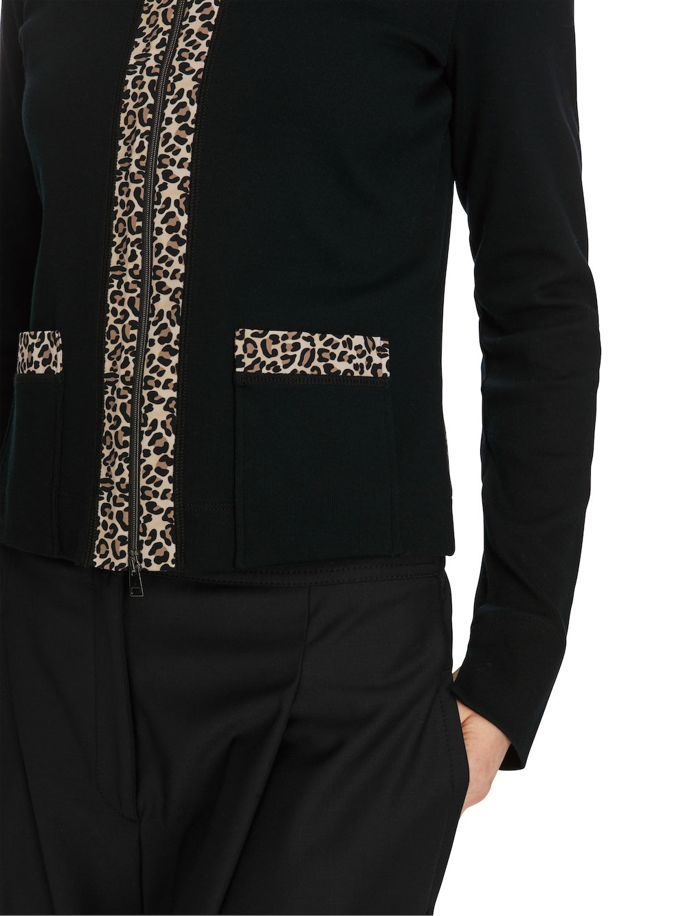 Black Lee Print Trim Stretch Cotton Cardigan