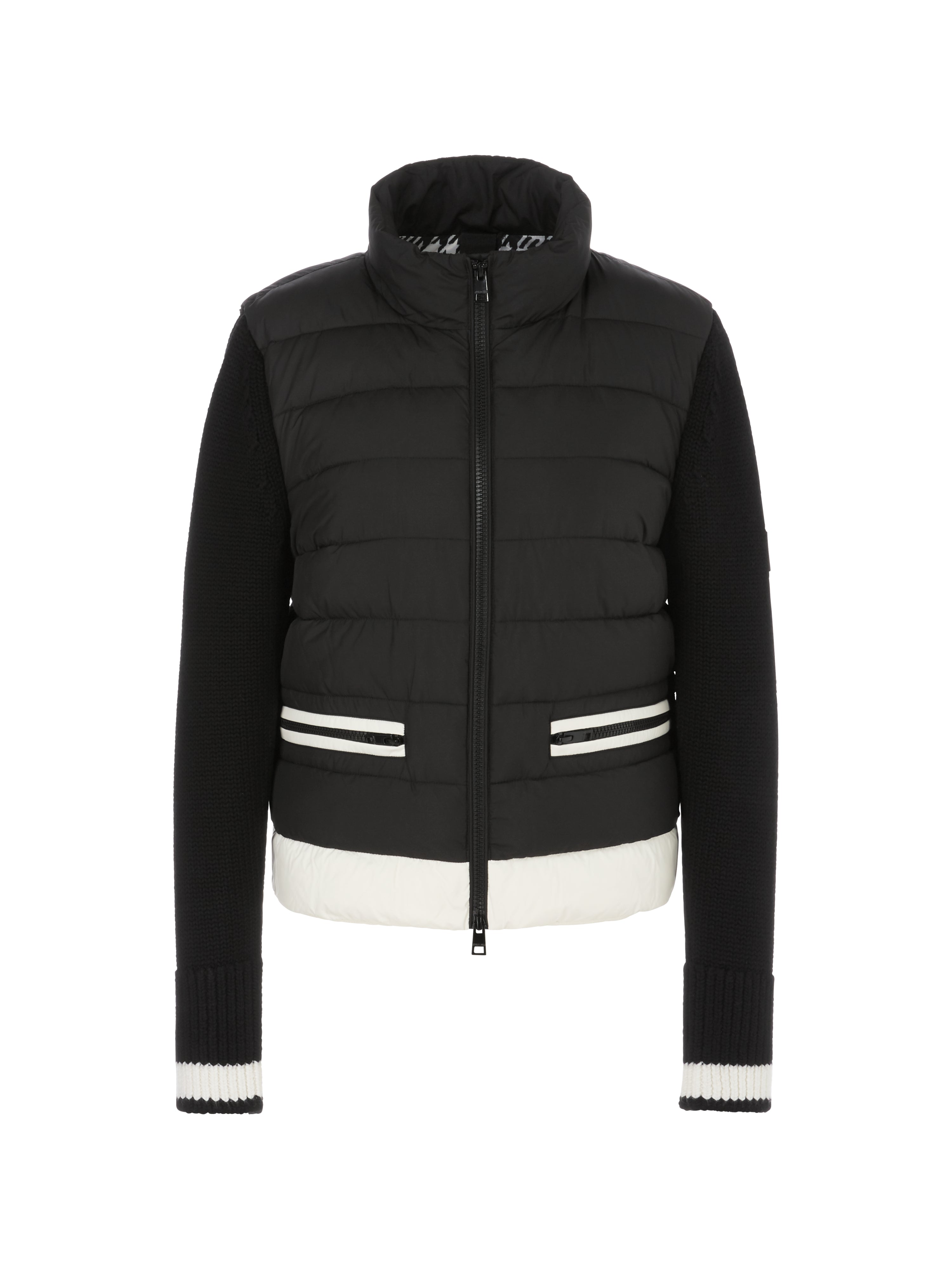 Black Puffer Jacket With Knitted Sleeves