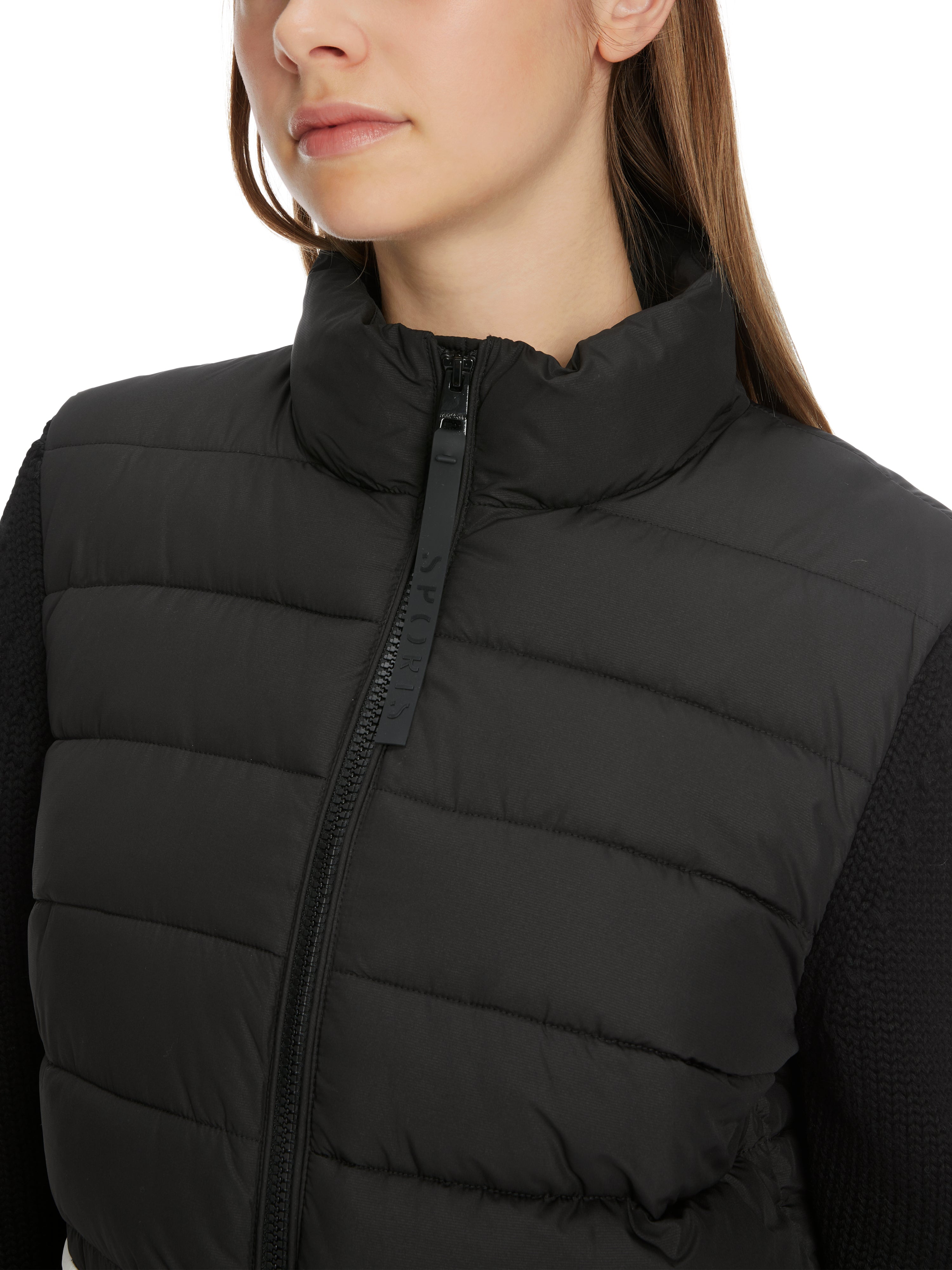 Black Puffer Jacket With Knitted Sleeves