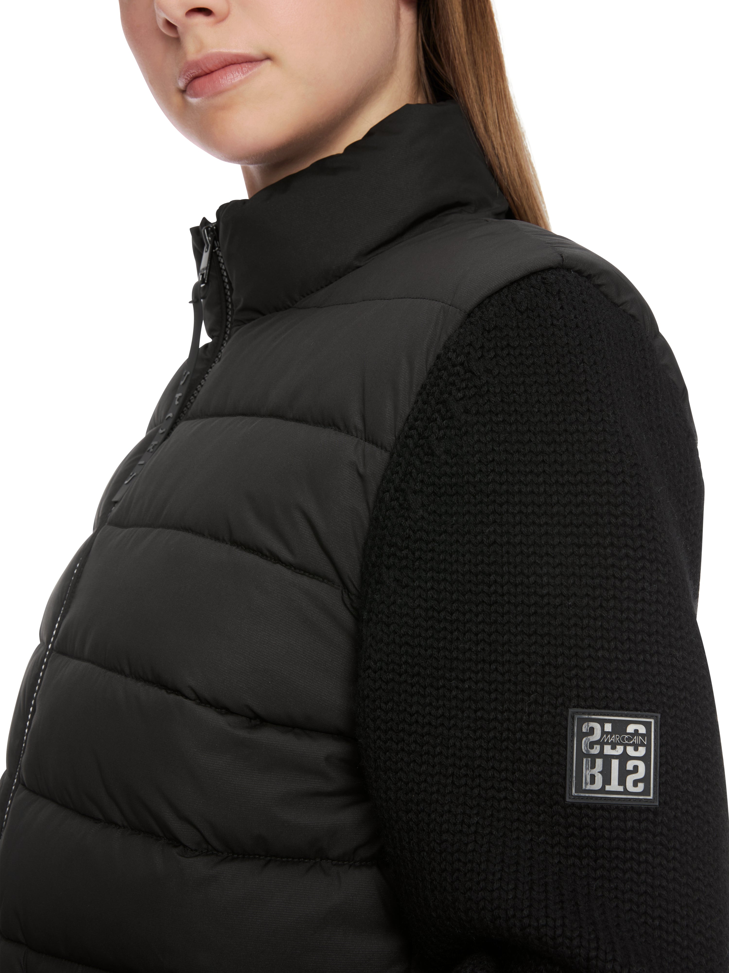 Black Puffer Jacket With Knitted Sleeves