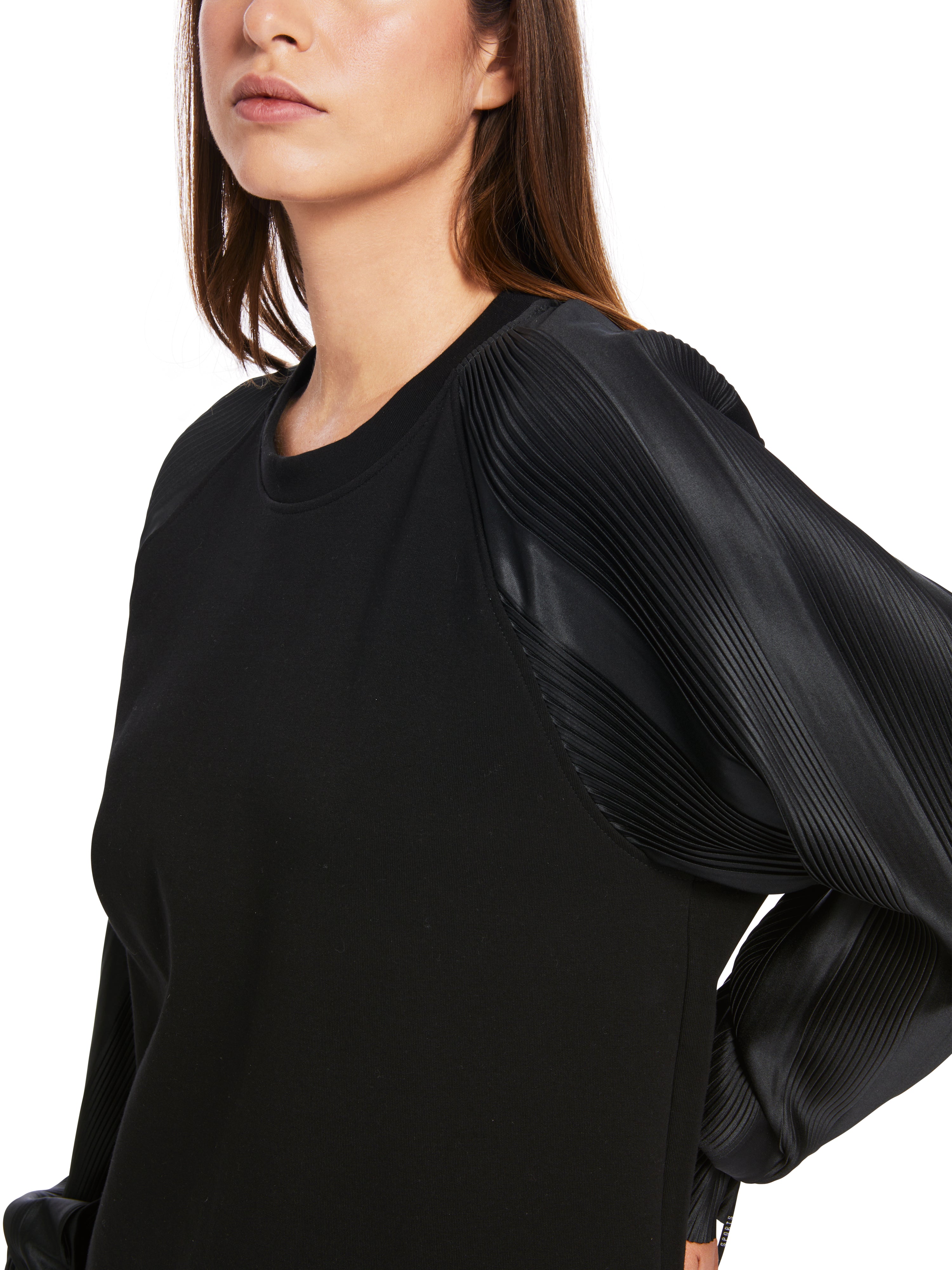 Black Satin Ribbed Detail Sweatshirt