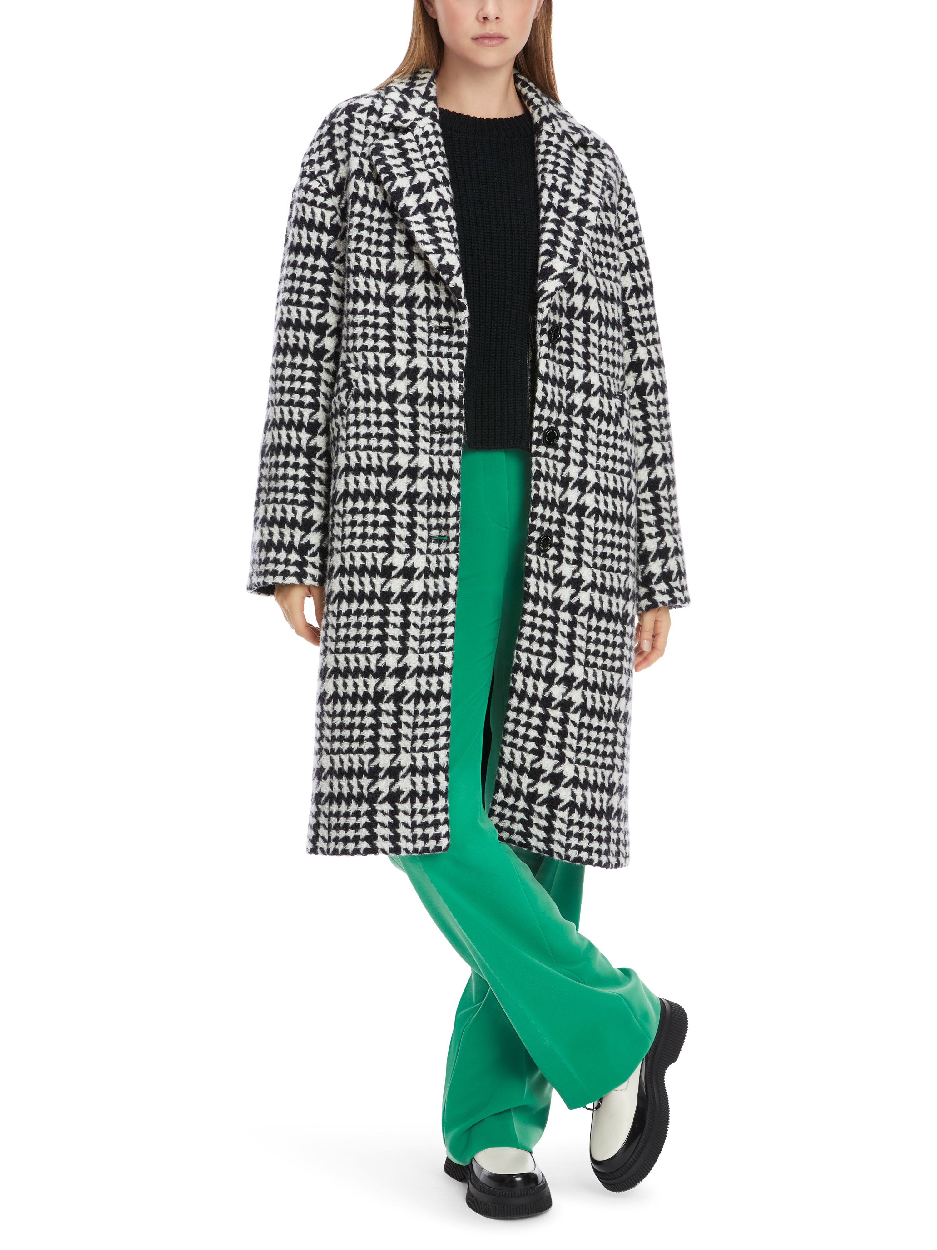 Black and White Chickcheck Print Wool Coat