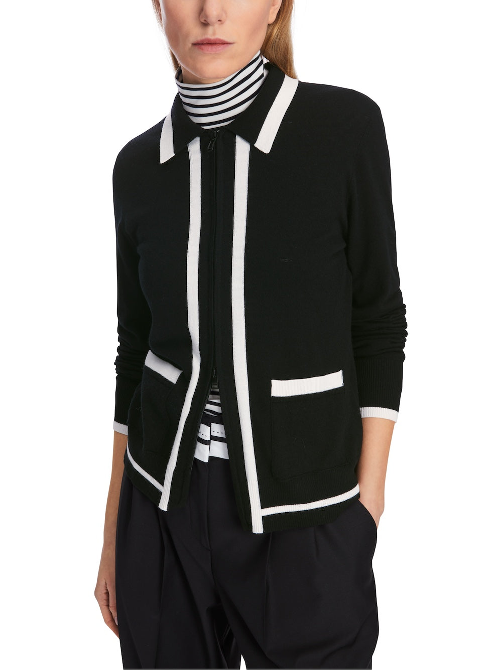 Black & White Collared Zip Cardigan