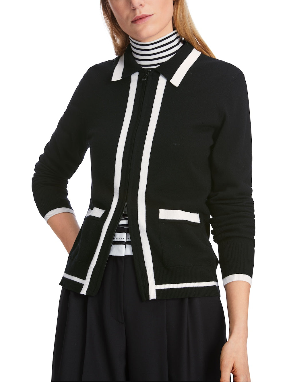 Black & White Collared Zip Cardigan