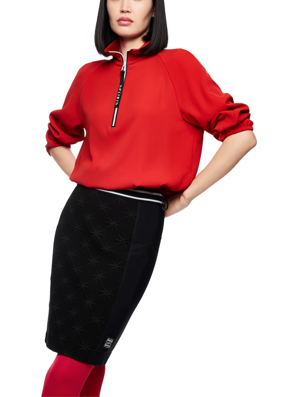Cranberry Sporty Zip Neck Top