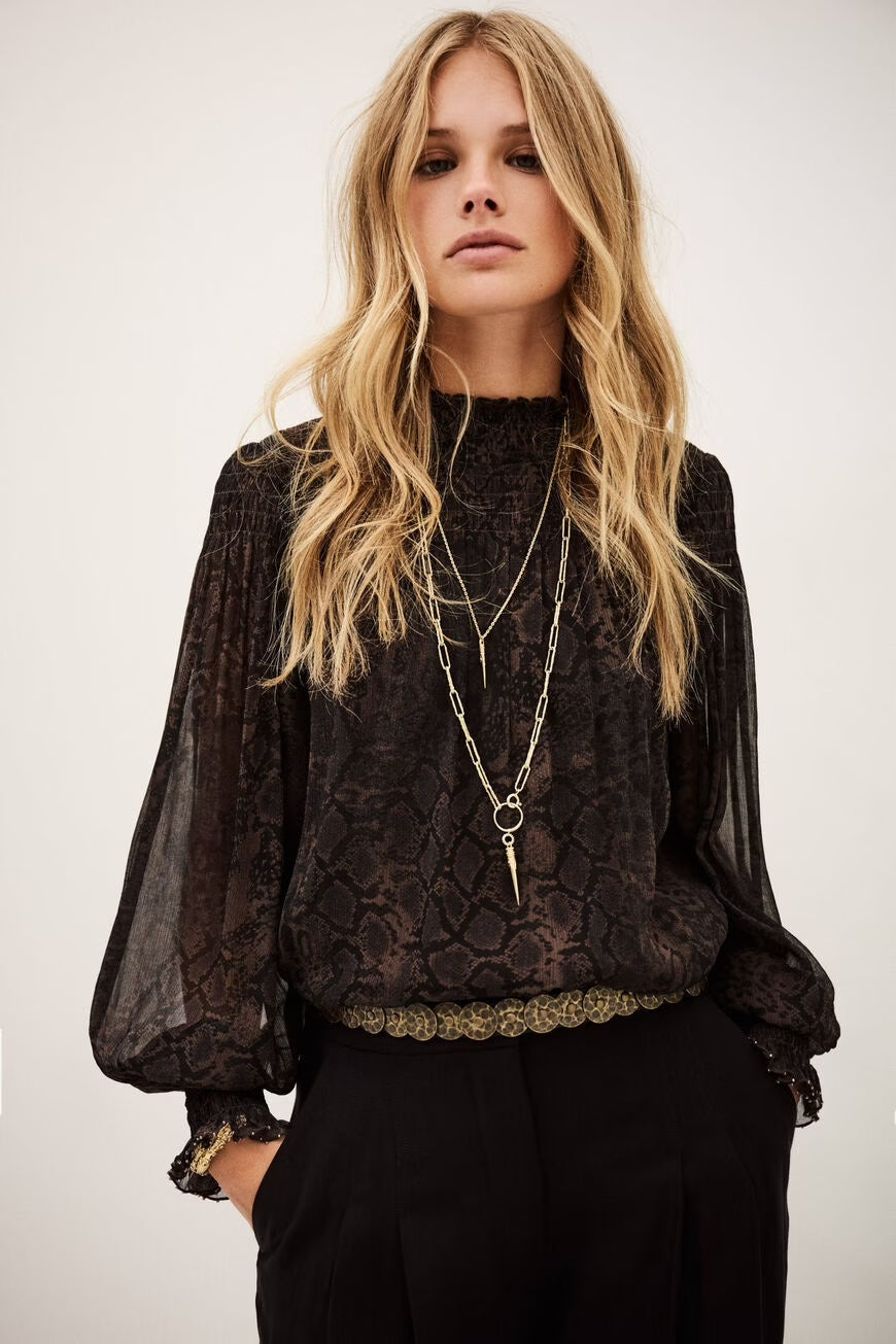 Marron Shamy Snake Print Blouse