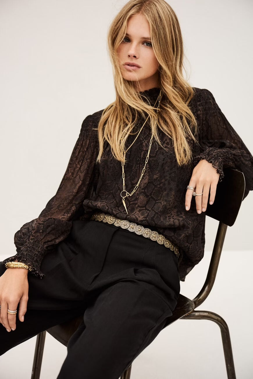 Marron Shamy Snake Print Blouse