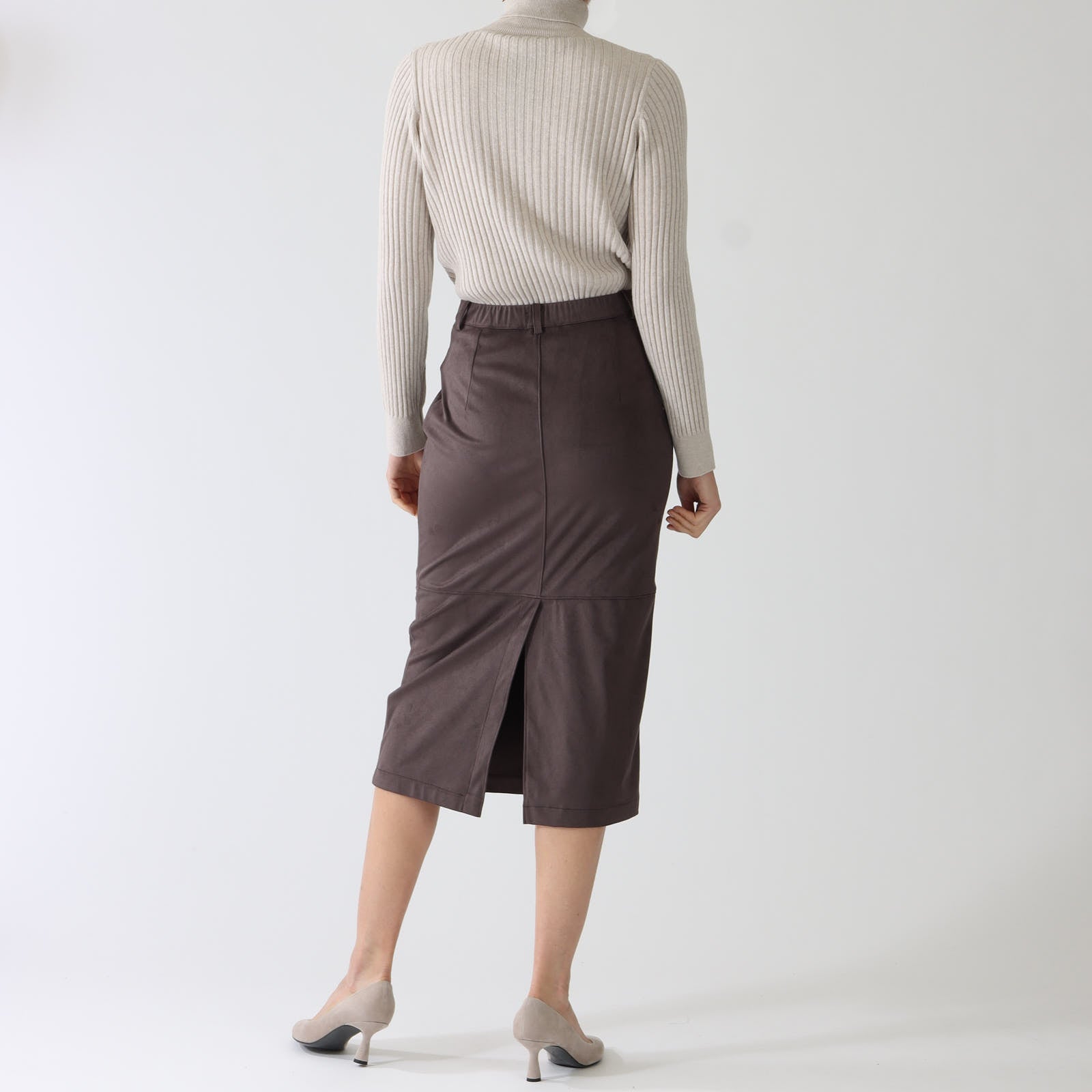 Marrone Faux Suede Midi Skirt