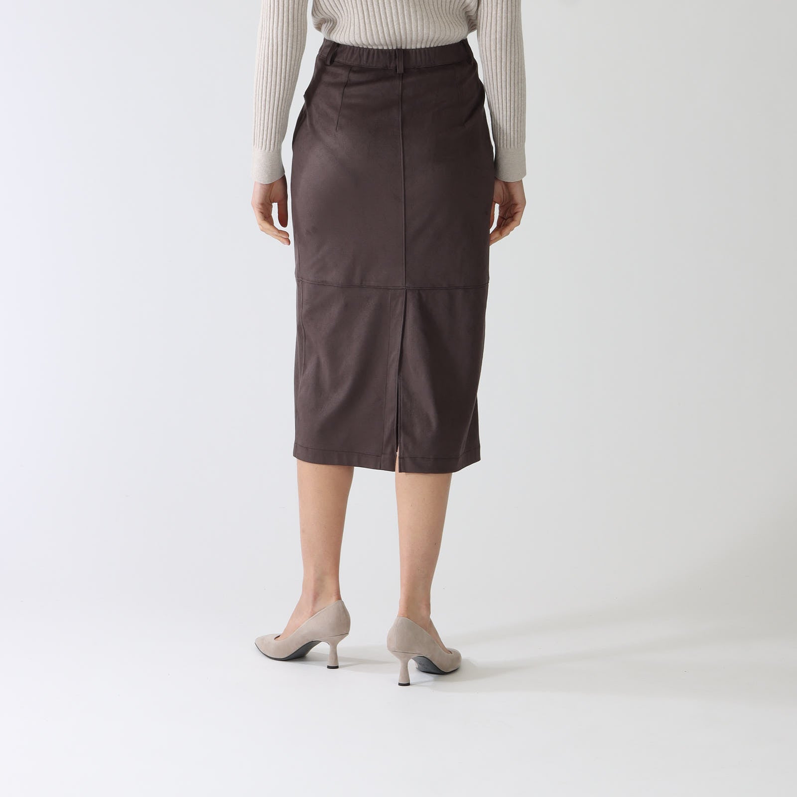 Marrone Faux Suede Midi Skirt