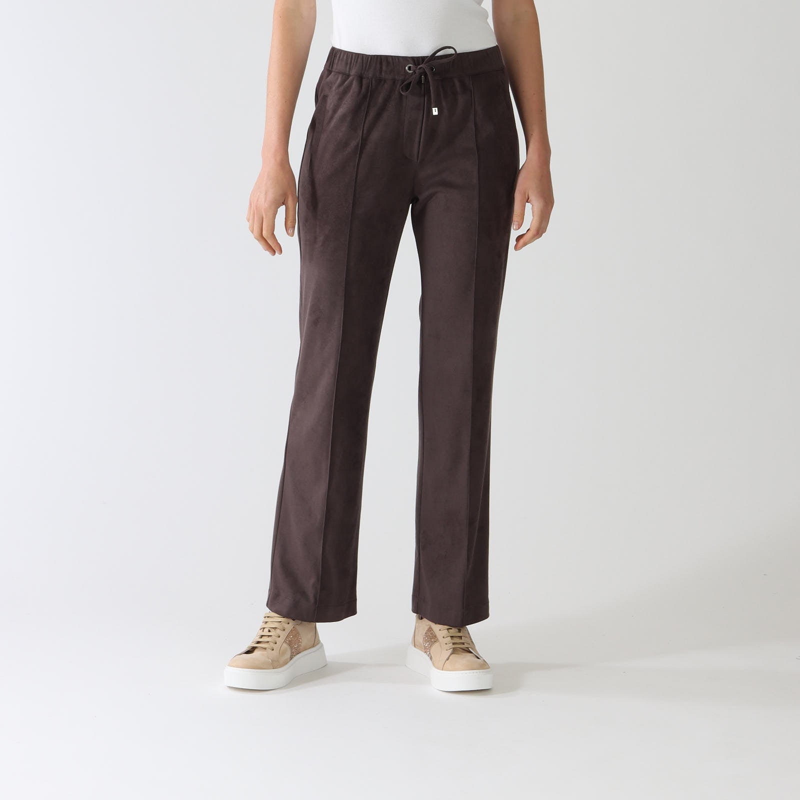 Marrone Faux Suede Straight Leg Pants