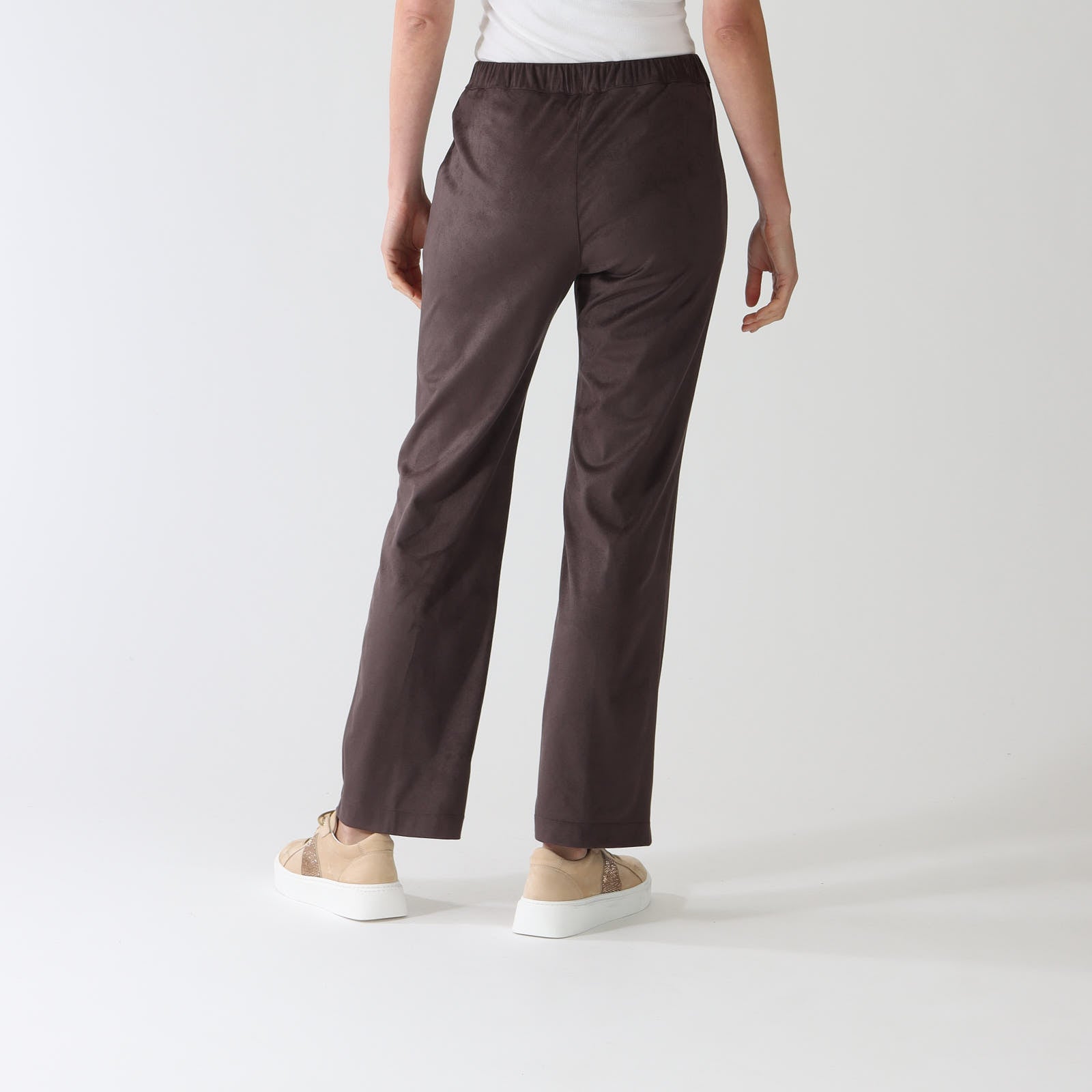 Marrone Faux Suede Straight Leg Pants