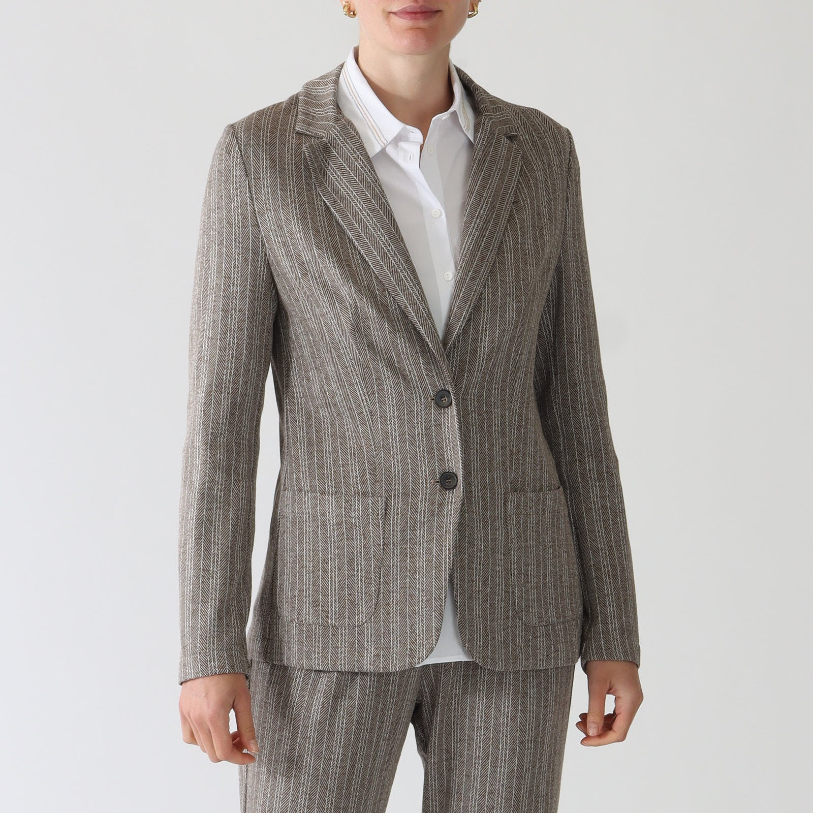 Marrone Striped Herringbone Blazer