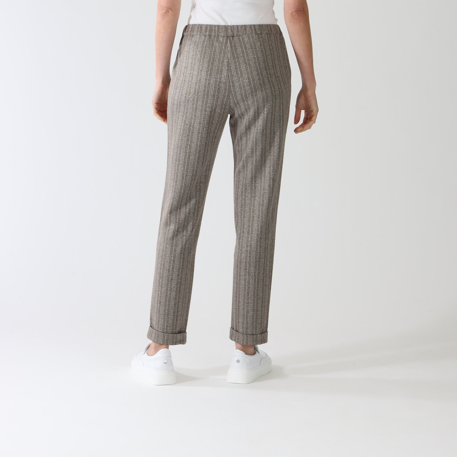 Marrone Striped Herringbone Turn-Up Pants