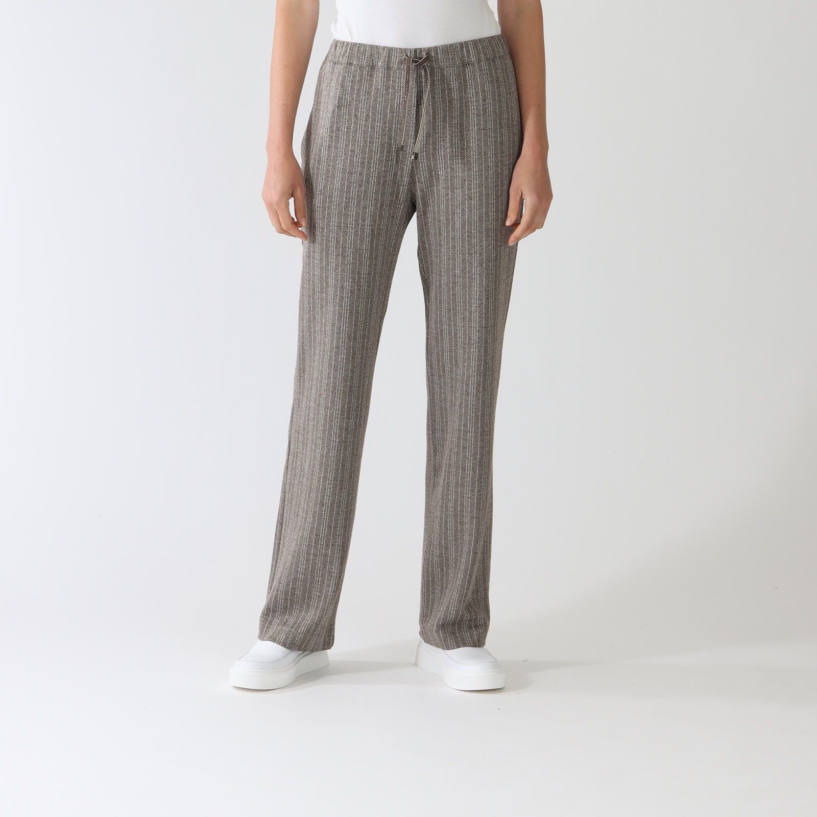 Marrone Striped Herringbone Wide Leg Pants