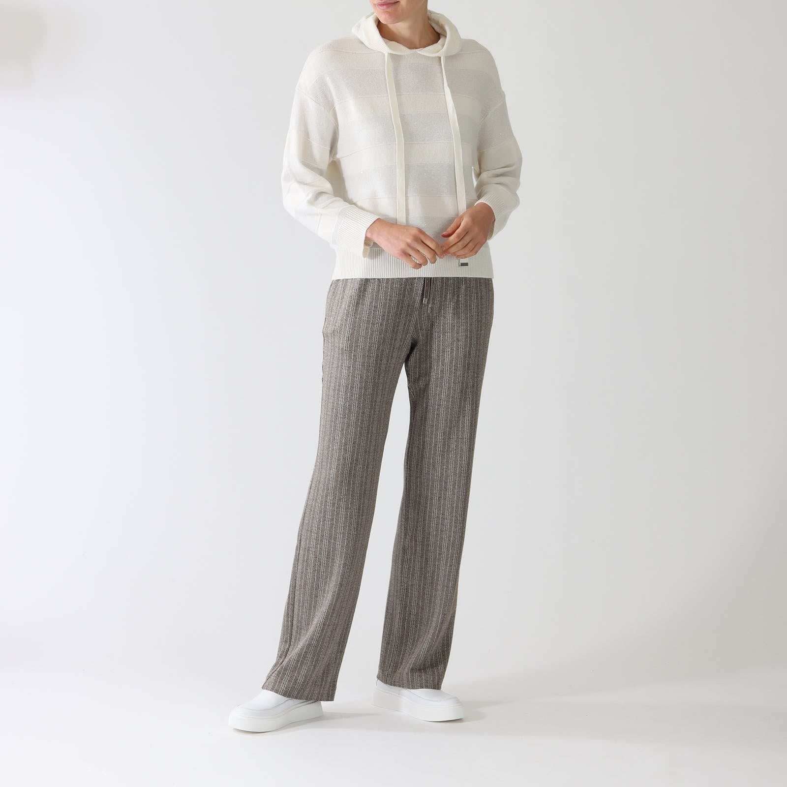 Marrone Striped Herringbone Wide Leg Pants