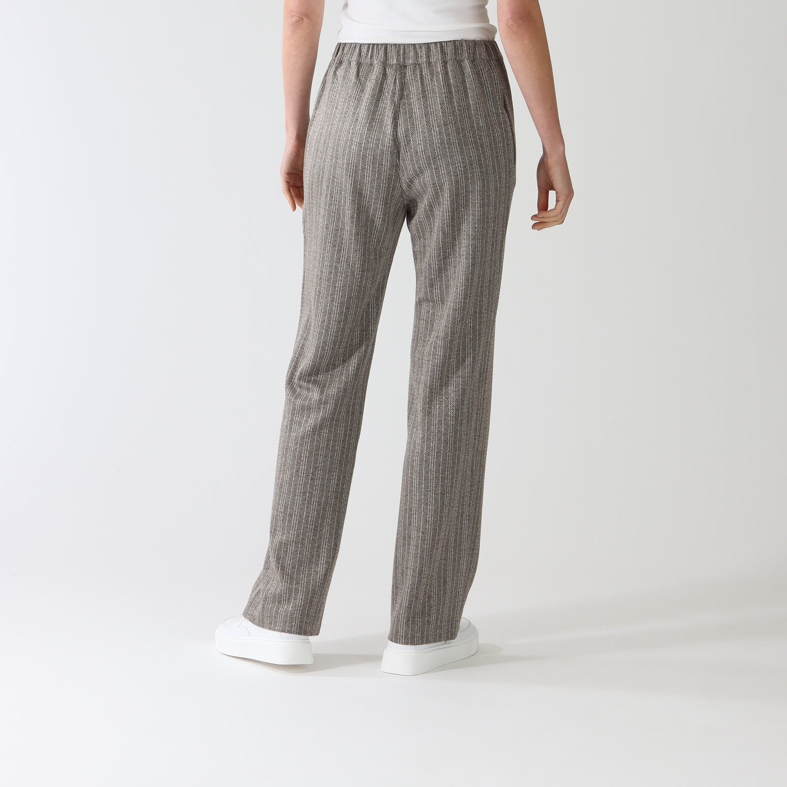 Marrone Striped Herringbone Wide Leg Pants