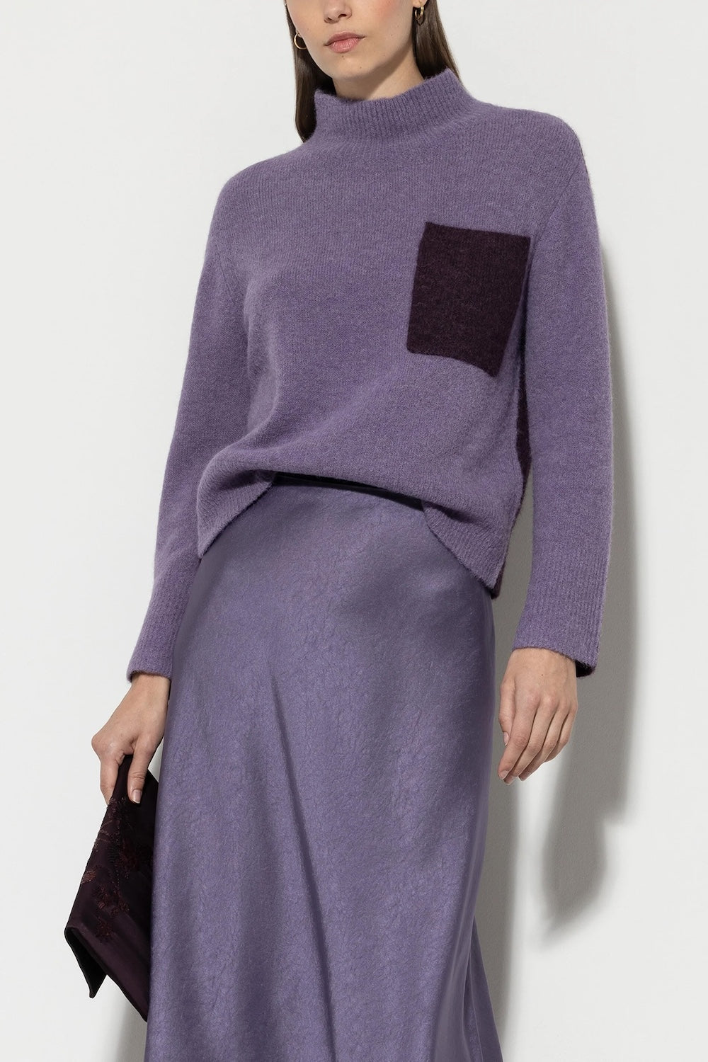 Mauve & Burgundy Contrast Turtleneck Sweater