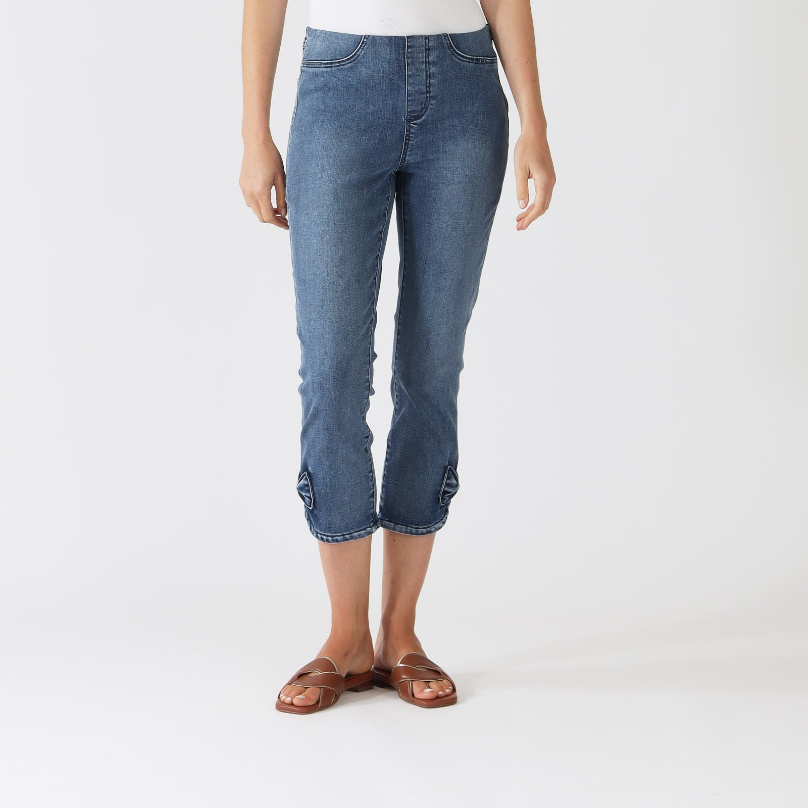 Medium Blue Denim Bow Detail Crop Jeans