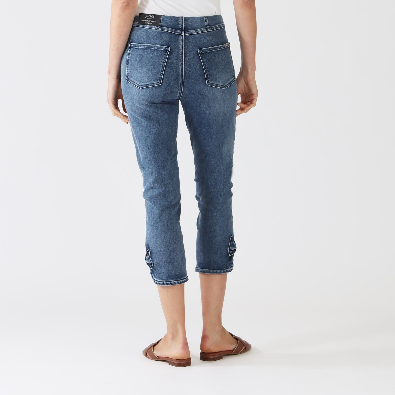 Medium Blue Denim Bow Detail Crop Jeans