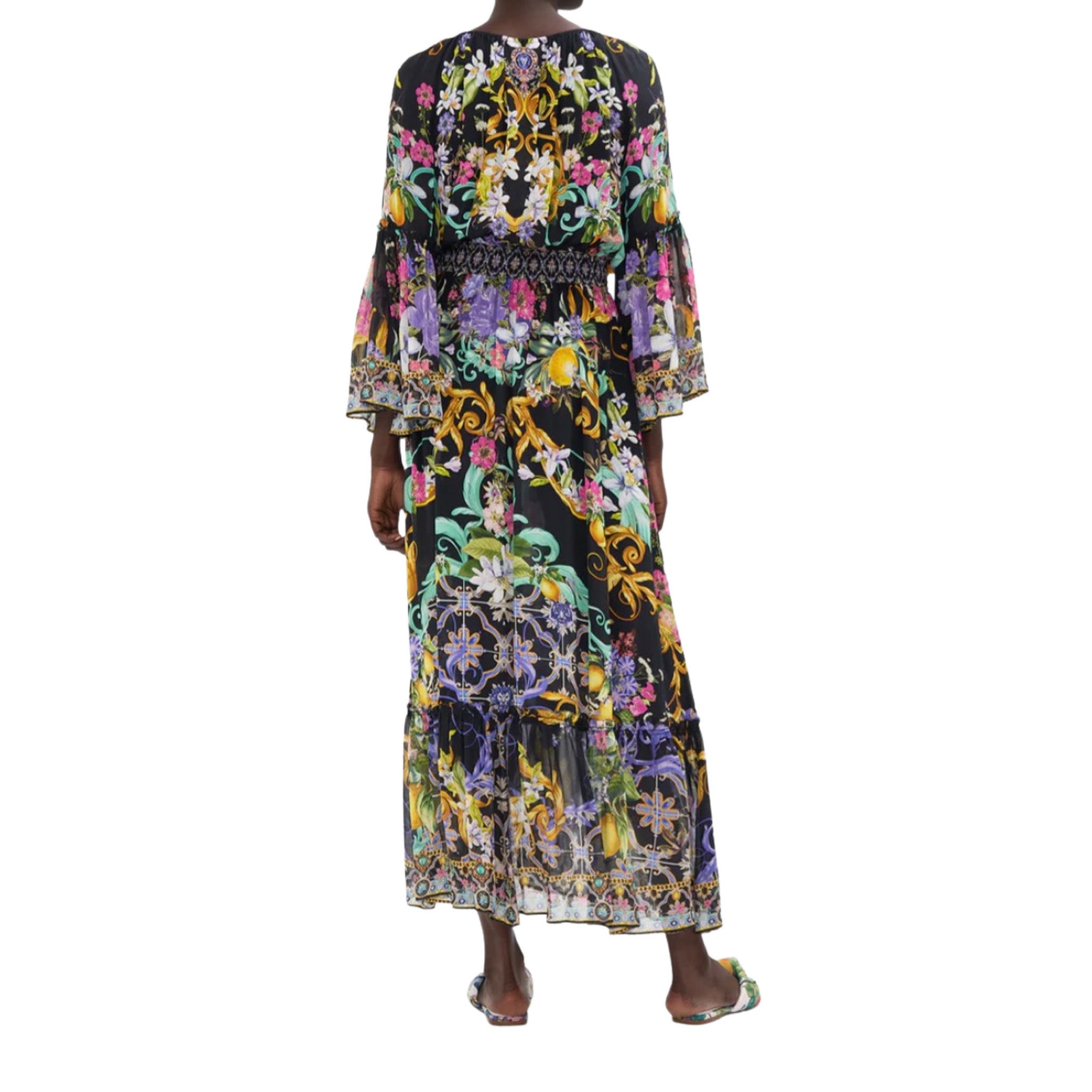 Meet Me In Marchesa Long Dress With Bell Sleeve