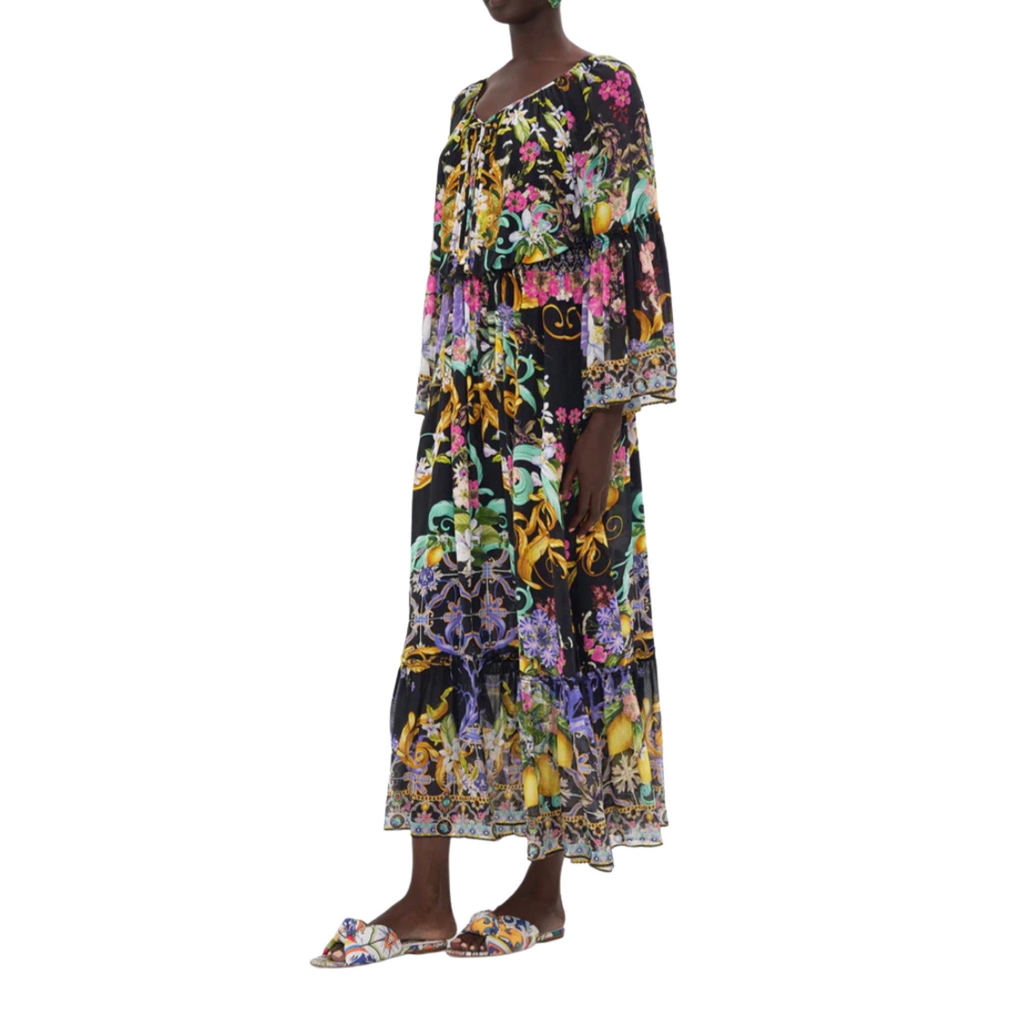 Meet Me In Marchesa Long Dress With Bell Sleeve