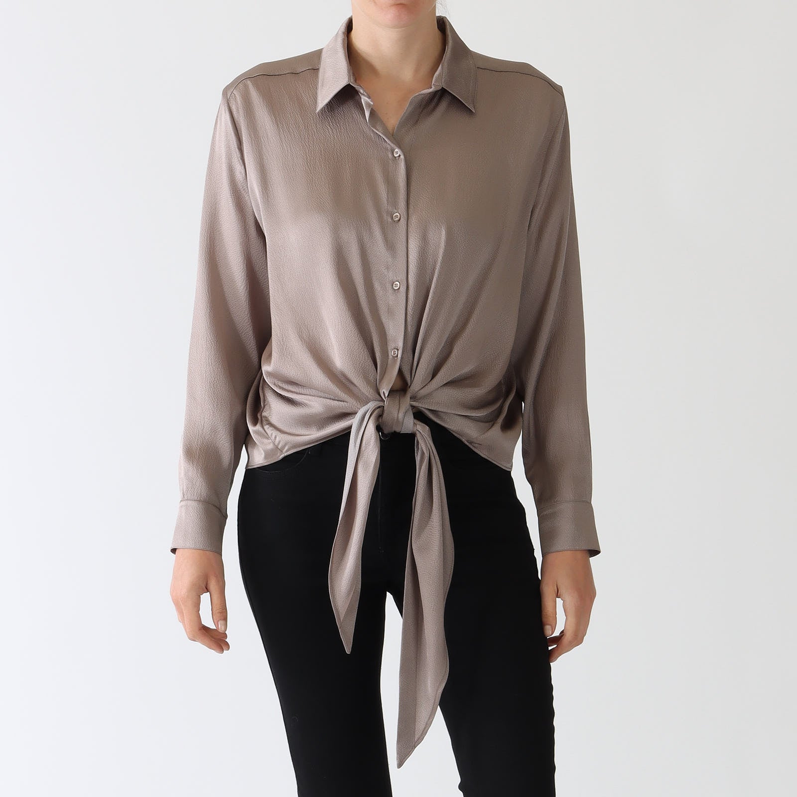 Middle Grey Tie Knot Blouse