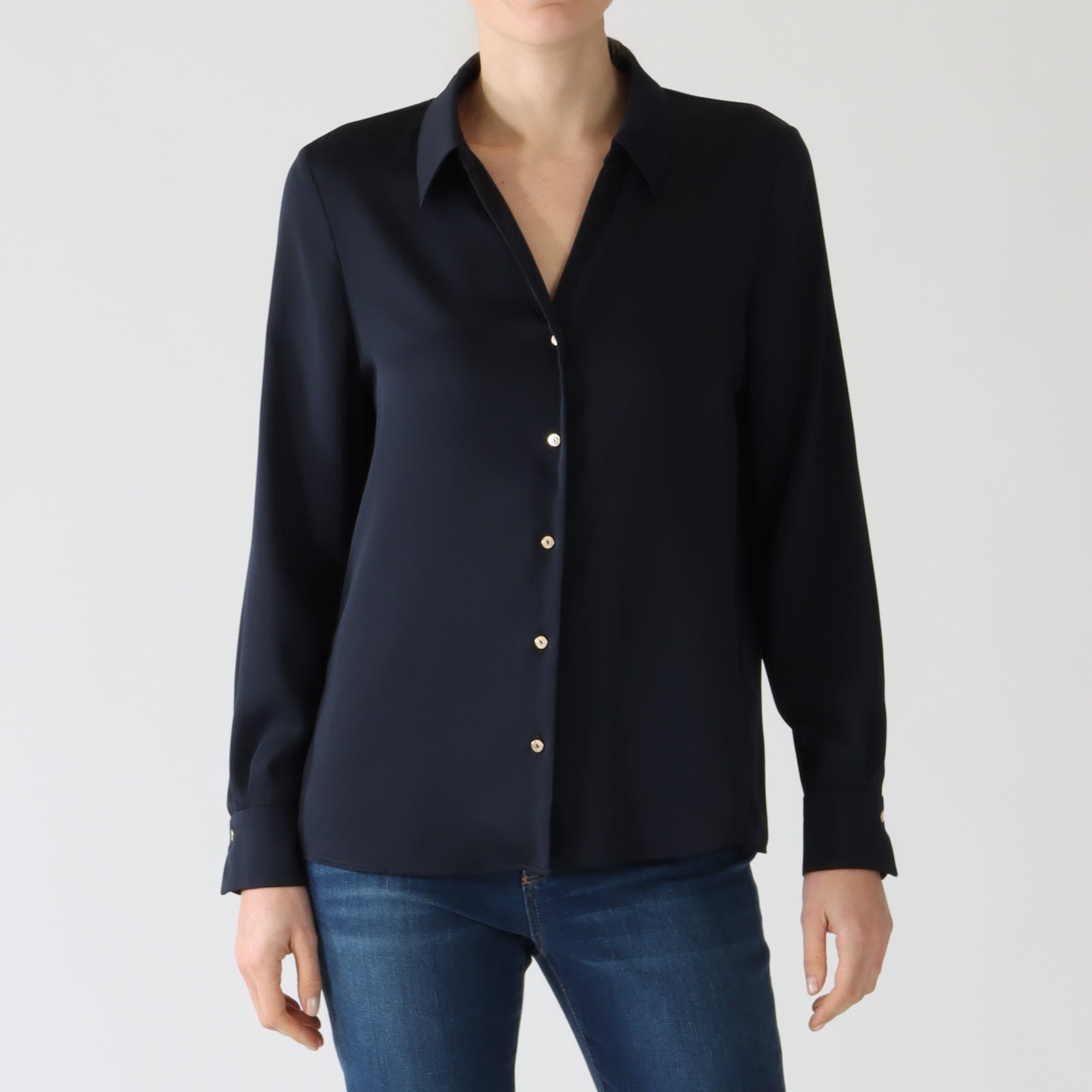 Midnight Blue Blouse With Gold Buttons