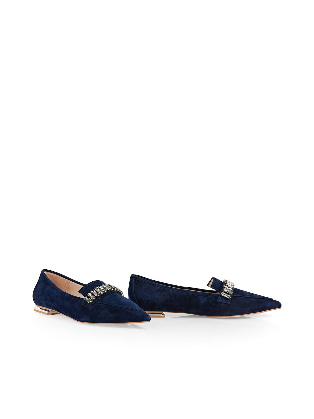 Midnight Blue Flat Shoe With Rhinestone Clasp