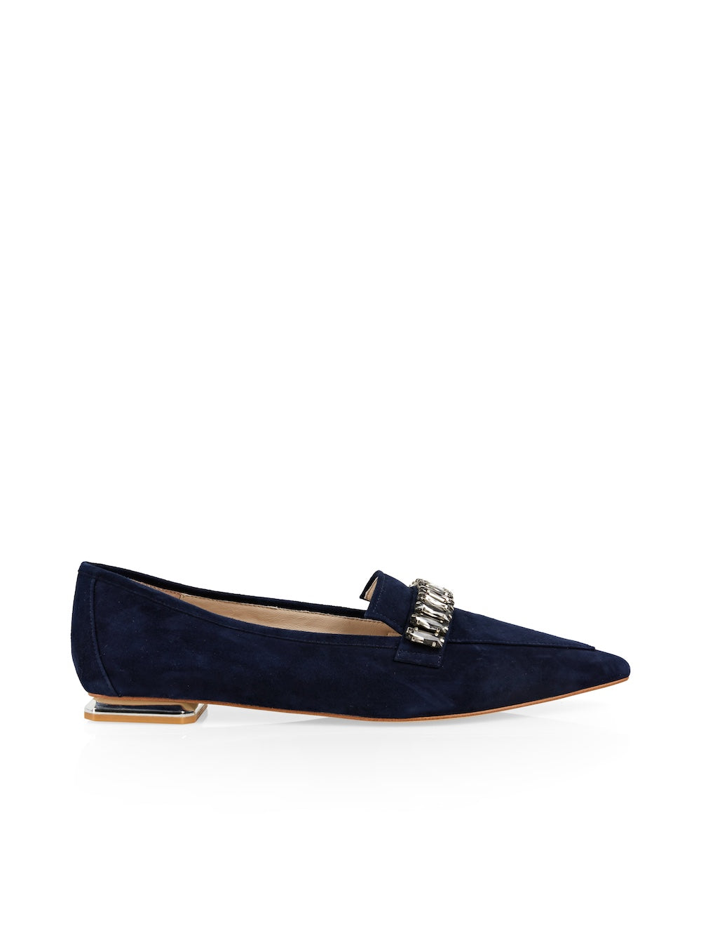 Midnight Blue Flat Shoe With Rhinestone Clasp