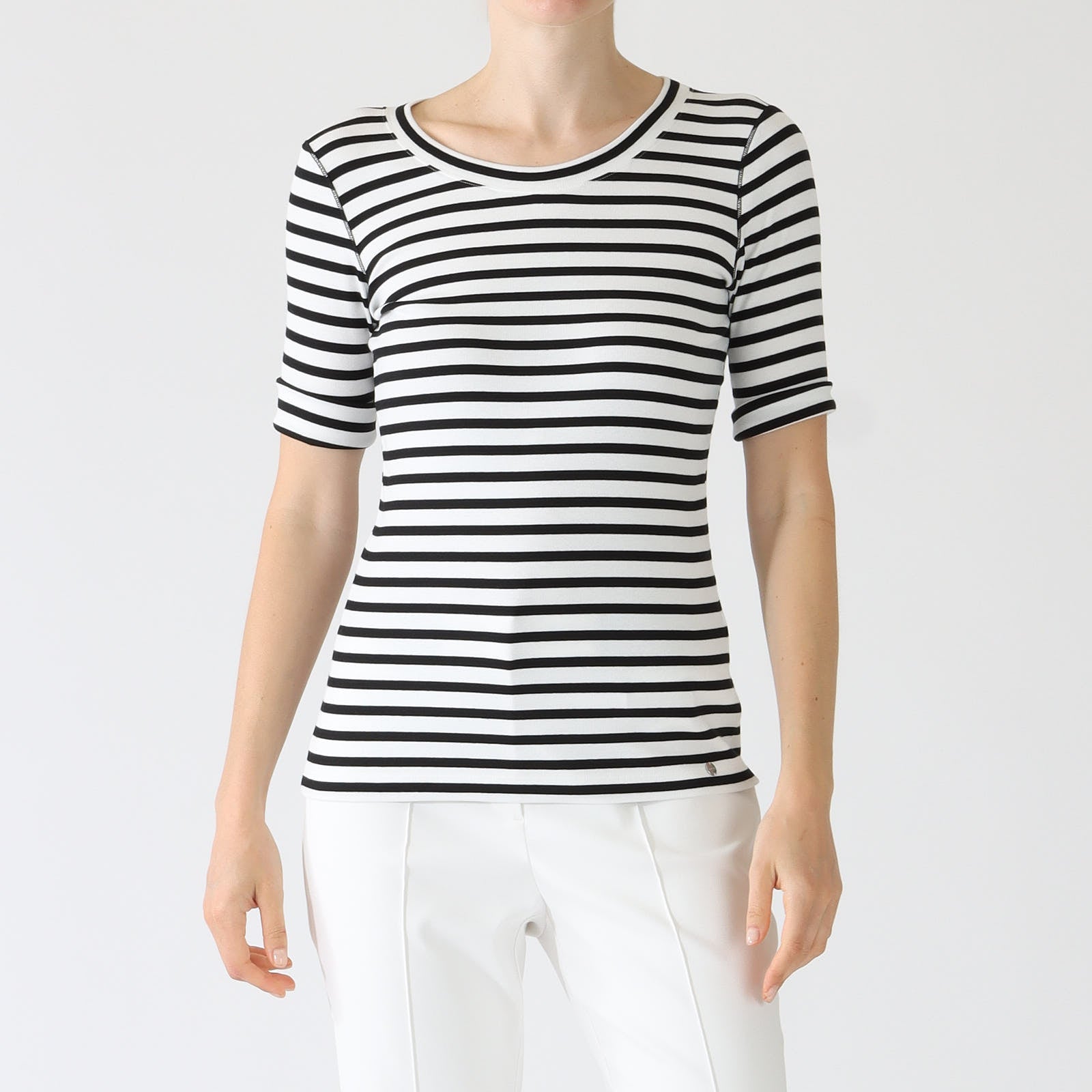 Midnight Blue Stripe Stretch Cotton T-Shirt