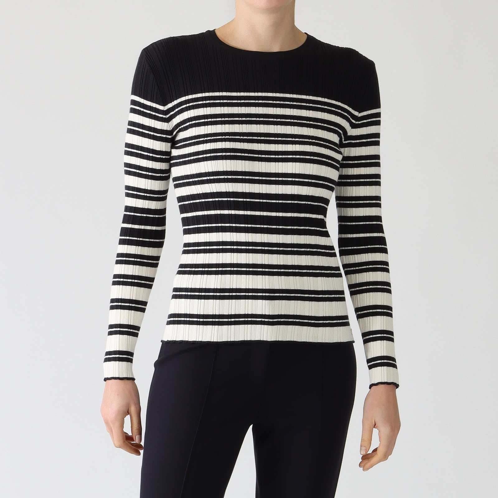 Midnight Blue Striped Slim Ribbed Sweater