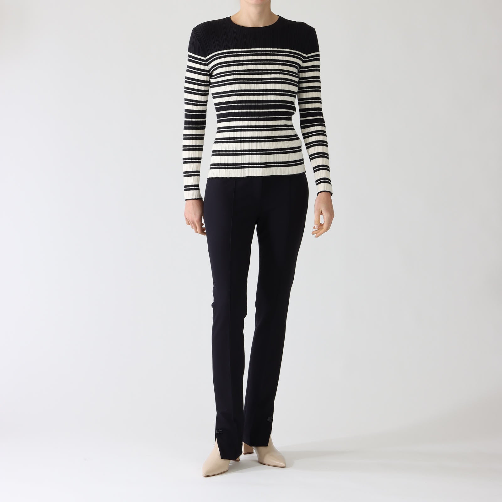 Midnight Blue Striped Slim Ribbed Sweater