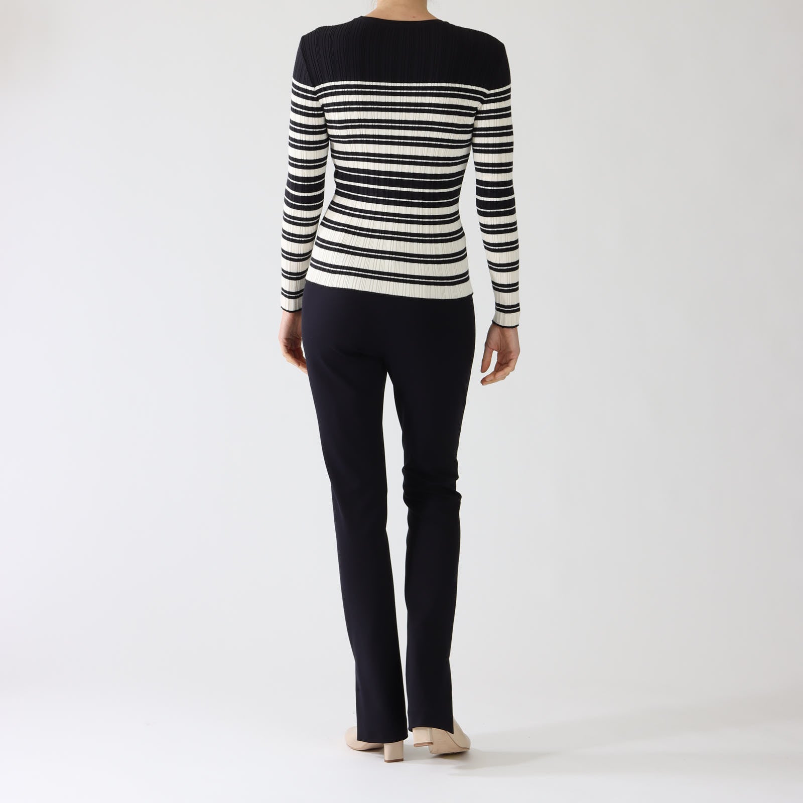 Midnight Blue Striped Slim Ribbed Sweater