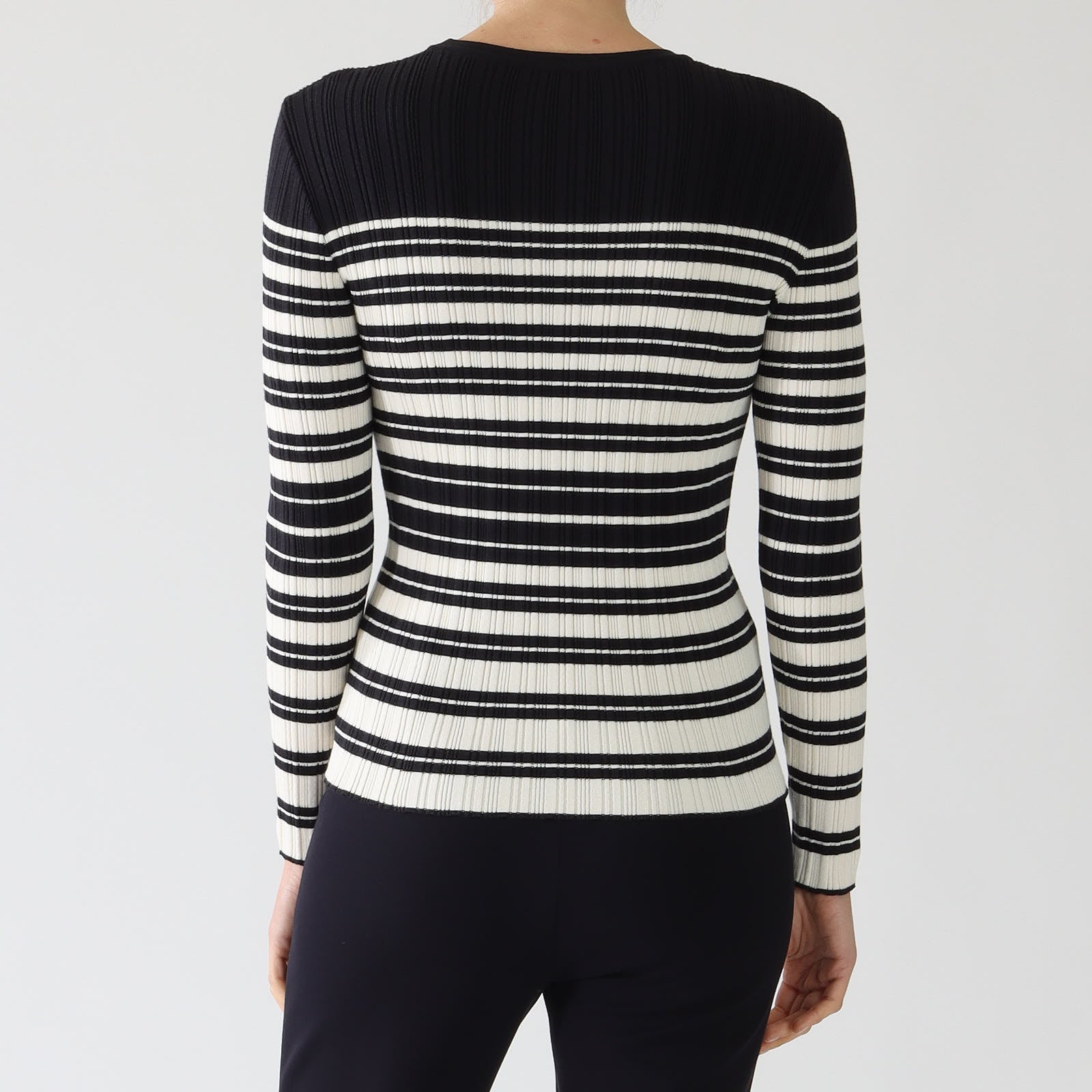 Midnight Blue Striped Slim Ribbed Sweater