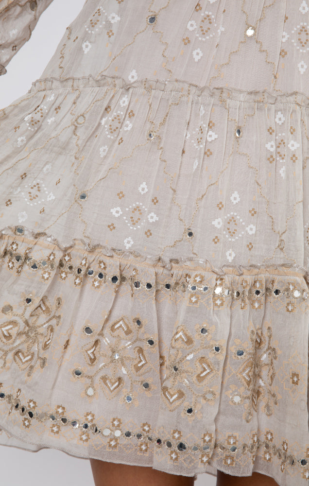 Mink Mosaic Print Flared Sleeve Dress